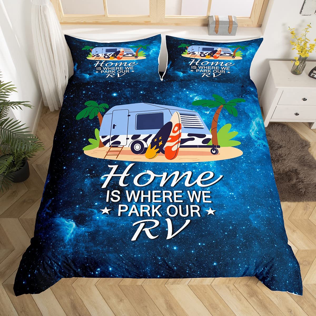 Zestaw pościeli do kampera, rozmiar L, do surfowania, na kemping, plażę, zestaw dla dzieci i dorosłych, Blue Starry Stars, Galaxy Nebula, miękki komfortowy pokrowiec do akademika, zamek błyskawiczny