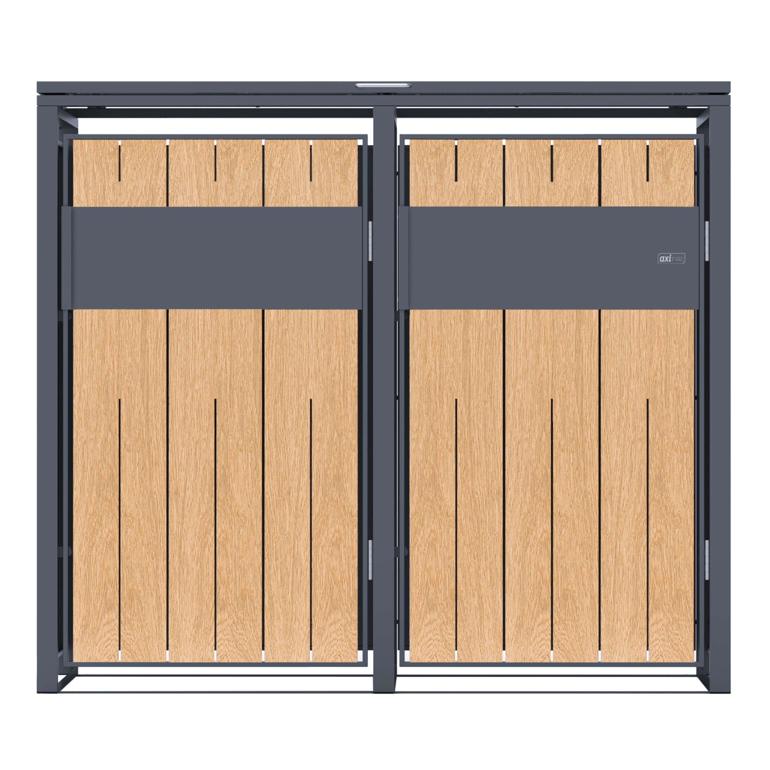AXI Luke Mülltonnenbox Anthrazit/Holzoptik aus Metall - 2 Tonnen | Mülltonnenverkleidung mit Deckel für 2 Tonnen - Max. 240L - 132 x 80 x 116 cm | Müllbox/Aufbewahrungsbox für Mülltonnen