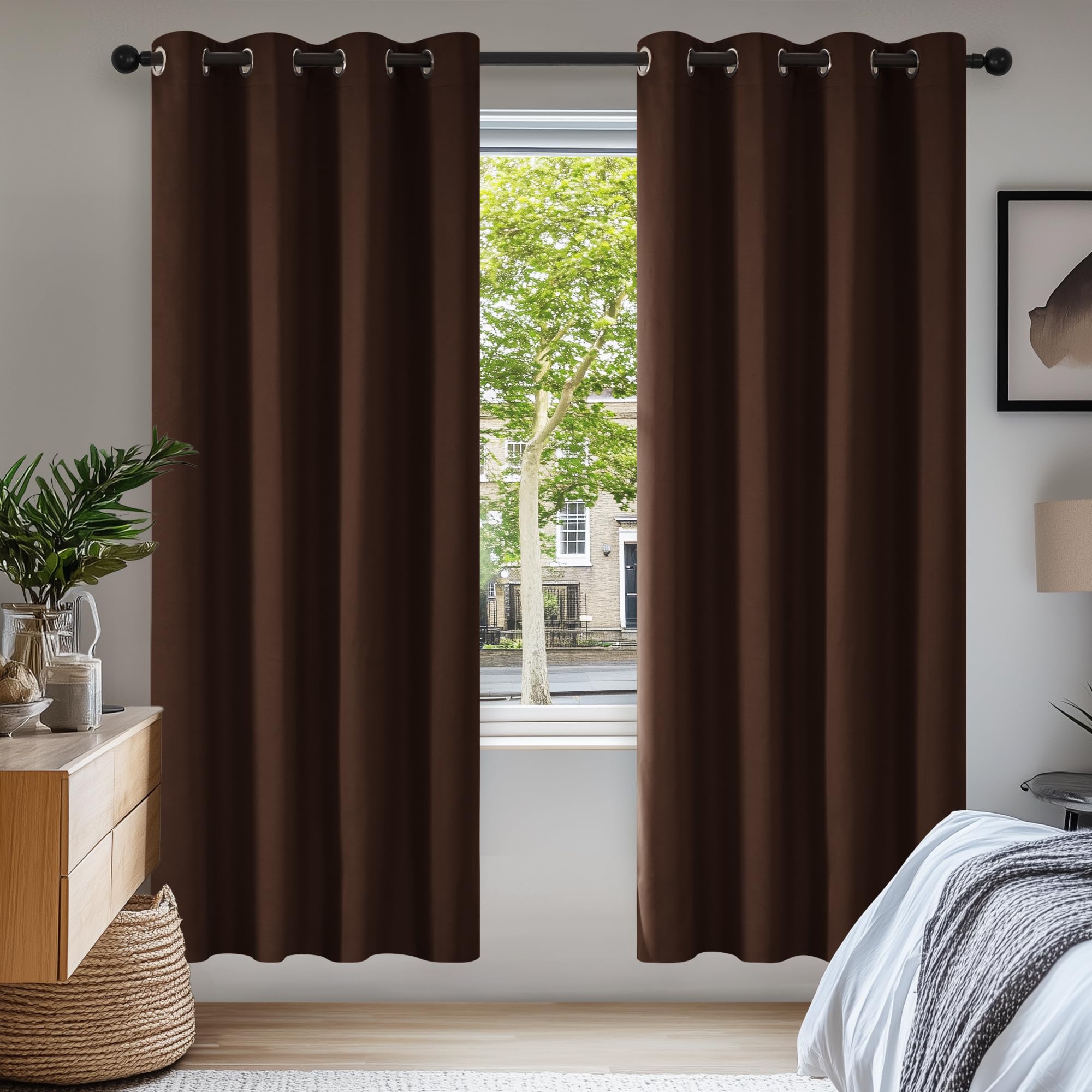 Deconovo Chocolate Home Decorative Thermal Insulated Blackout Curtains Eyelet Curtains For Doors 52"X 72" 1 Pair