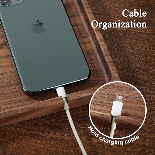 Miniatura 4 de Bandeja de valet de madera de nogal para hombres y mujeres, organizador de mesita de noche, bandeja EDC para papá, bandeja de escritorio para