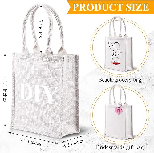 Vista 20 de Saintrygo 10 bolsas de arpillera de arpillera para regalo con asas, reutilizables, para playa, dama de honor, bolsas de bienvenida para bricolaje