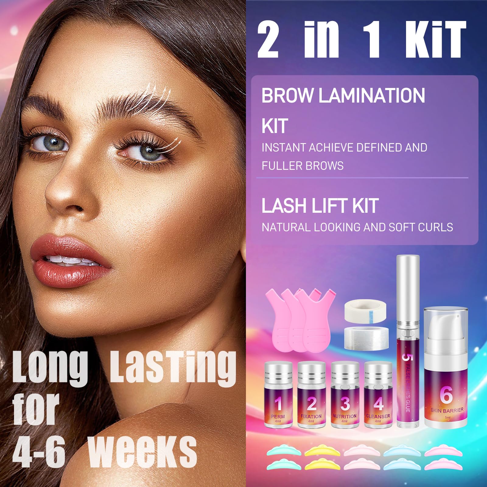 EHINEW Lash Lift Kit & Brow Lamination Kit 2 IN 1, Semi-Permanent Eyebrow Lamination Kit & Eyelash Perm Kit, Quick Curling Perming with Complete Tools DIY, Salon & Home Use, Lasts for 4-6 Weeks
