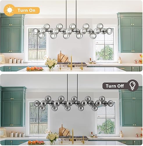 Miniatura 5 de Candelabros lineales para comedor, lámpara de araña lineal Sputnik con 22 luces gris ahumado, lámpara colgante de isla colgante para cocina, mesa