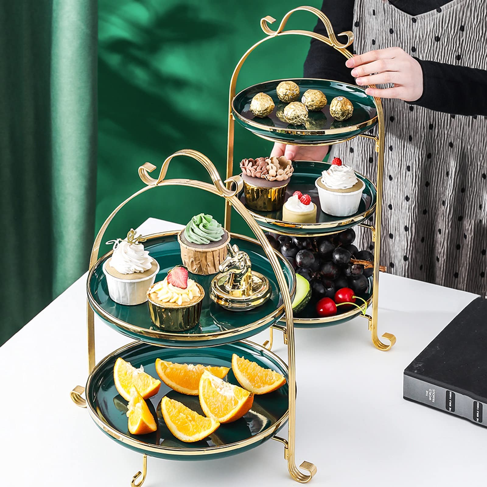 Alzatina per dolci Stand torta in ceramica in ferro battuto con impugnatura decorazione torta display stand dessert tavolo per matrimoni, feste di compleanno, feste da tè Alzata per Torta