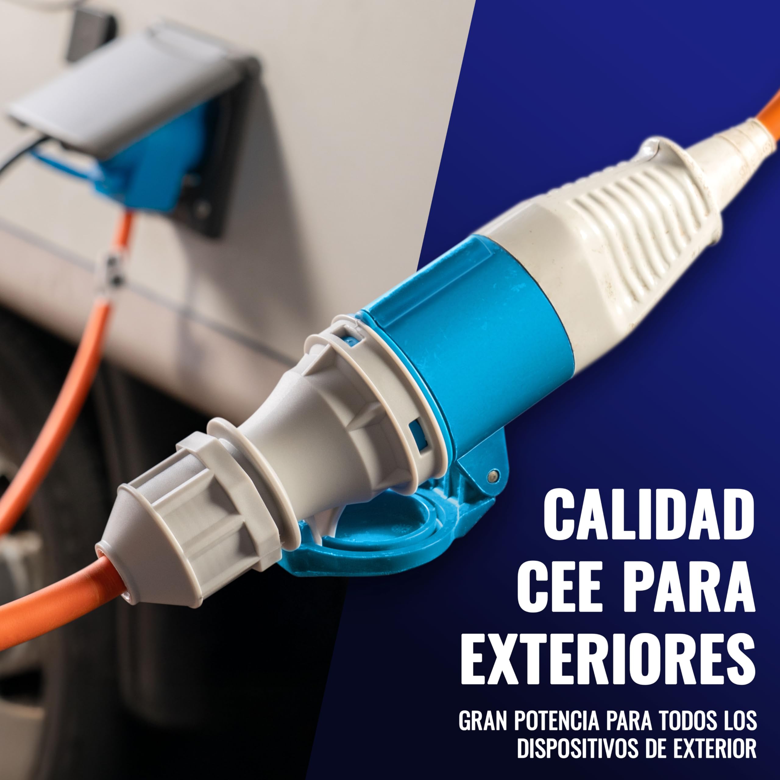 Poppstar Cable alargador CEE para camping 1,5 m con Schuko (enchufe CEE 3 polos a toma CEE + toma de contacto de protección tipo F), 230V/16A, IP44, H07RN-F 3G2.5