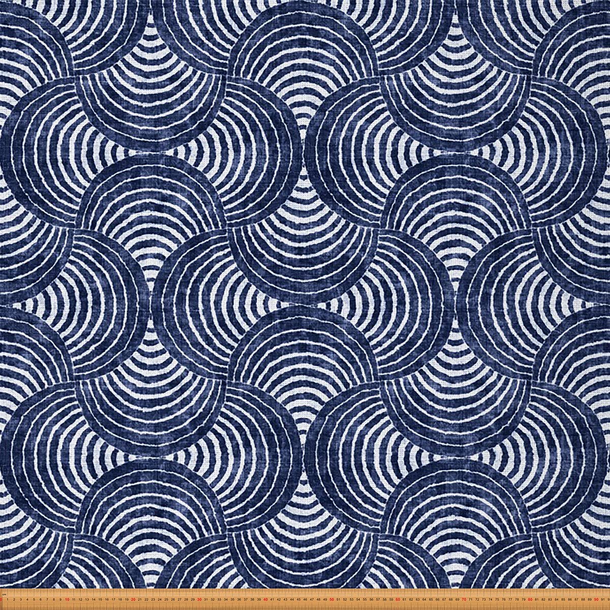 Abstract Art Upholstery Fabric for Chairs,Striped Petaled Geometric Fabric by The Yard,Trippy Swirl Circle Fabric for Upholstery and DIY Projects,1 Yard,(L92*W150cm) Indigo White — image 1