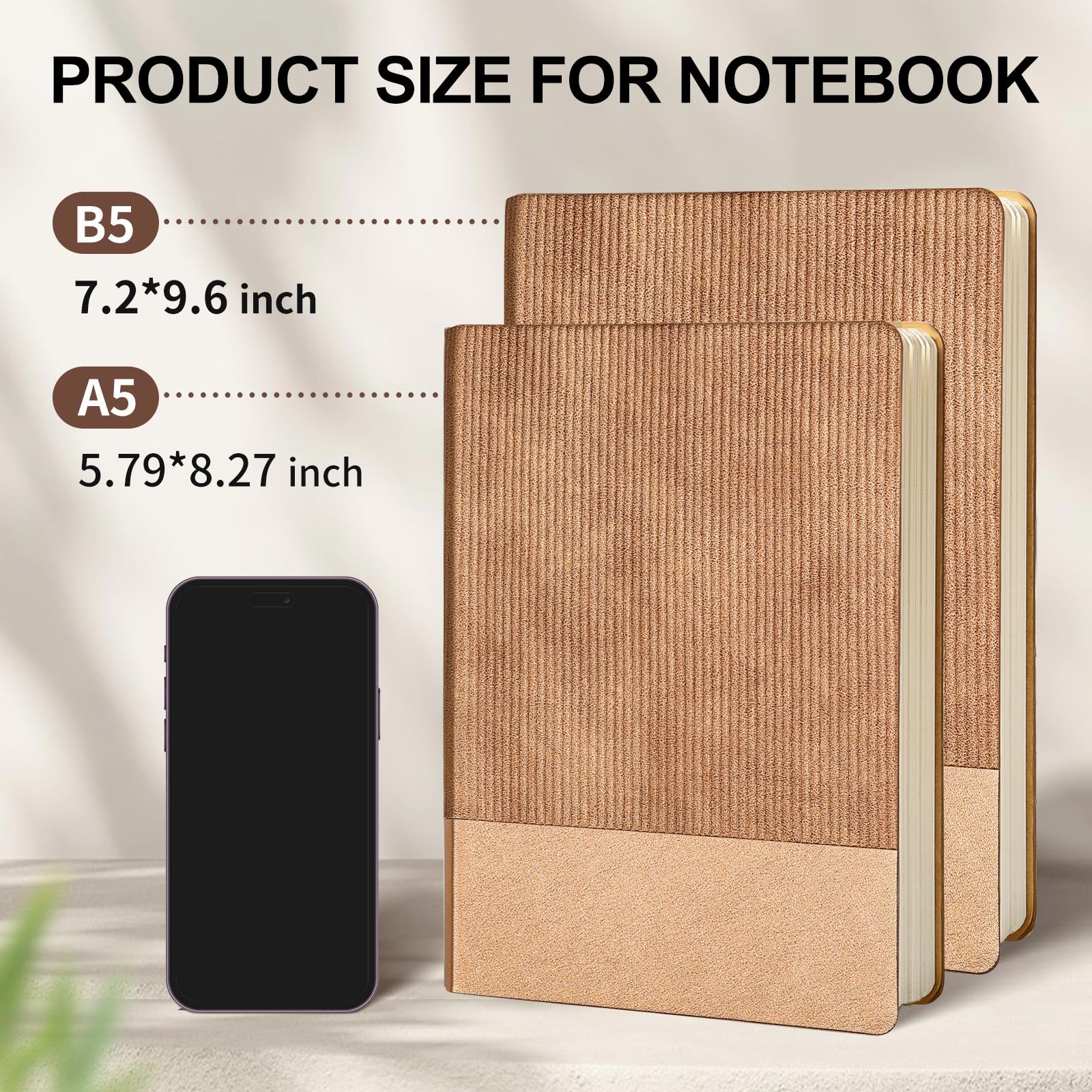 Notatnik w linie, B5, 80 arkuszy, 160 stron, 100 g/m², gruby papier, twarda okładka, skórzany, notatnik dla kobiet, mężczyzn, pracy, biura, szkoły, do pisania, 18,3 x 24,4 cm, różowe złoto