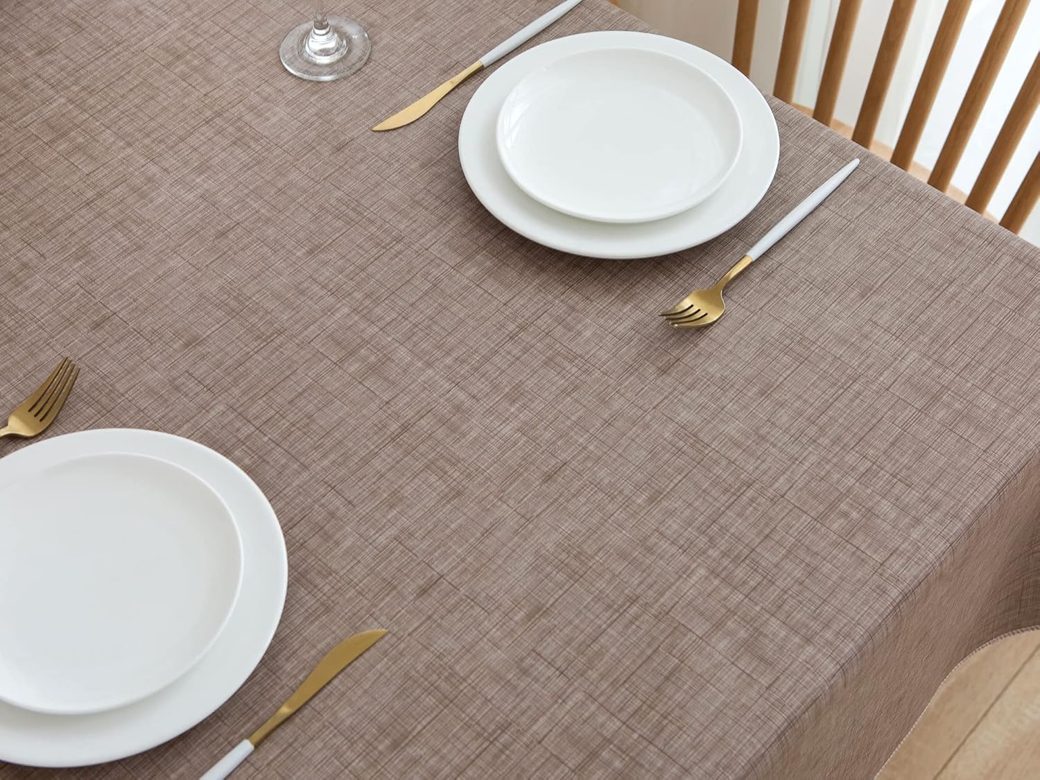 Pioggia Vinyl Tablecloth with Flannel Backing Rectangle Waterproof Oil-Proof Plastic Table Cloth Wipeable PVC Table Cover for Indoor and Outdoor (Linen, 60 x 120 Inch)