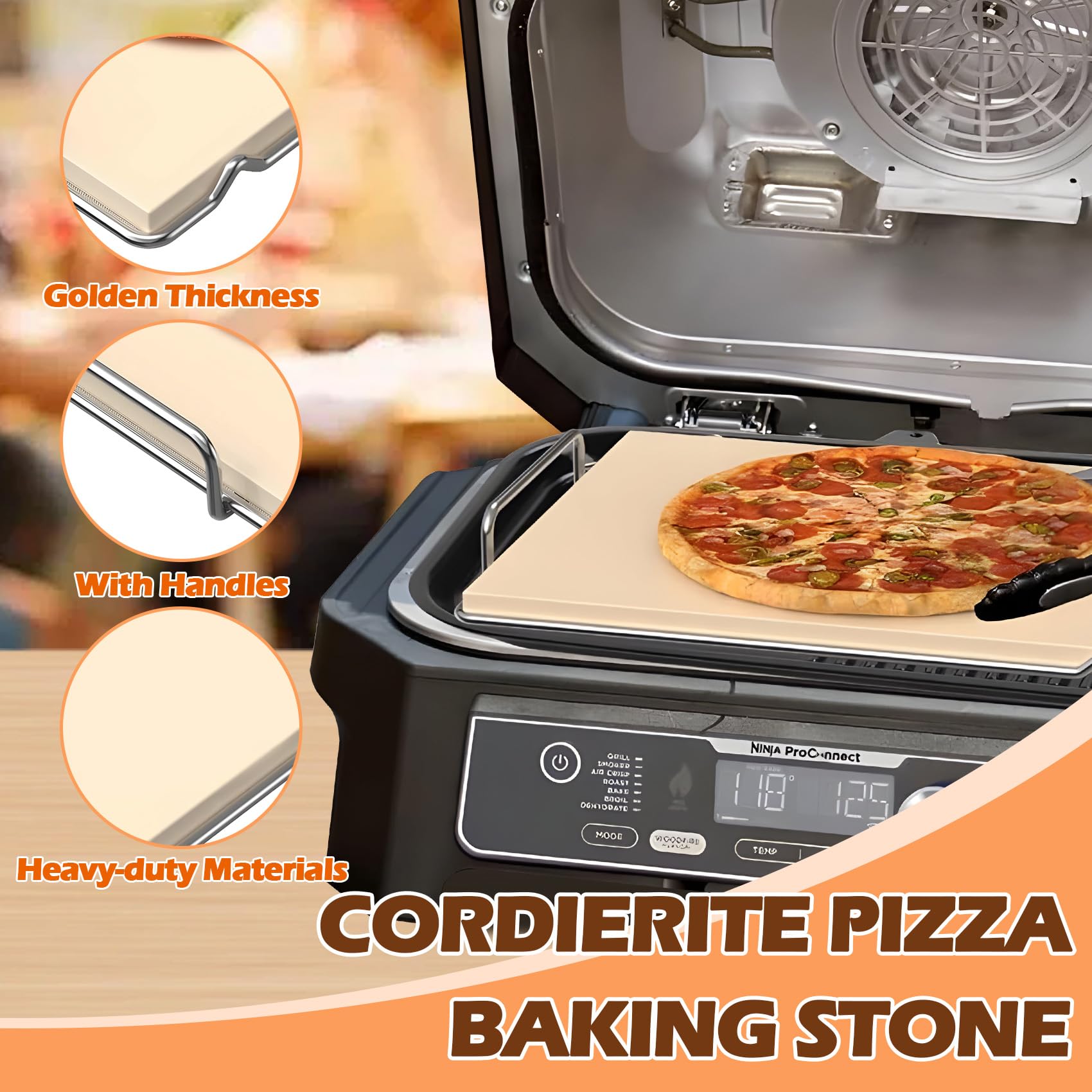 Piedra de pizza con estante para parrilla Ninja Woodfire XL OG800 OG900, accesorios de la serie Woodfire Grill Pizza Stone para Ninja OG951 OG850 OG952 Pro Connect XL Accesorios para parrilla