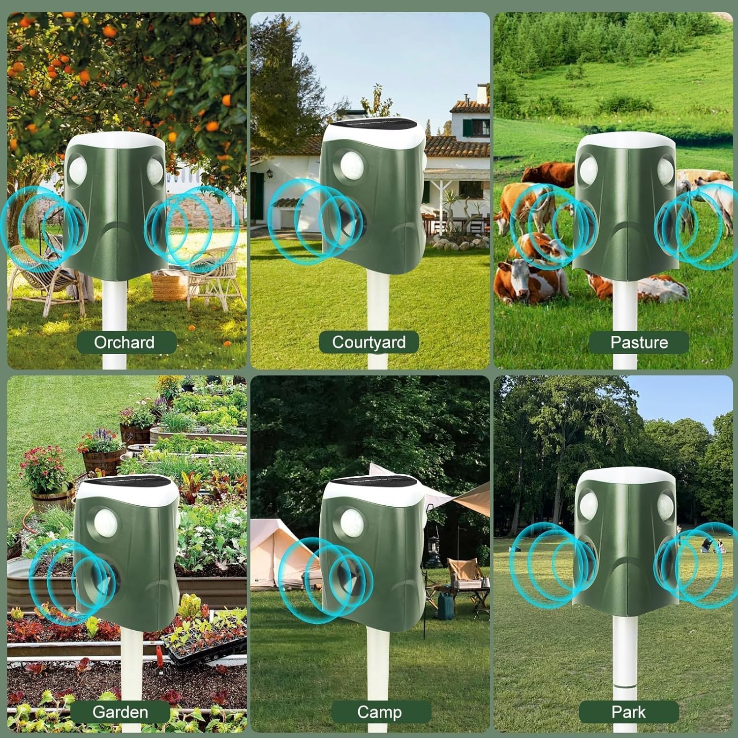 2X Repelente de Gatos 360 Grados - Ahuyentador Gatos con Energía Solar,Impermeable Ultrasonido IP55 en 4 Modos,Repelente al Aire Libre para Animales para/Ardillas/Mapaches/Perros
