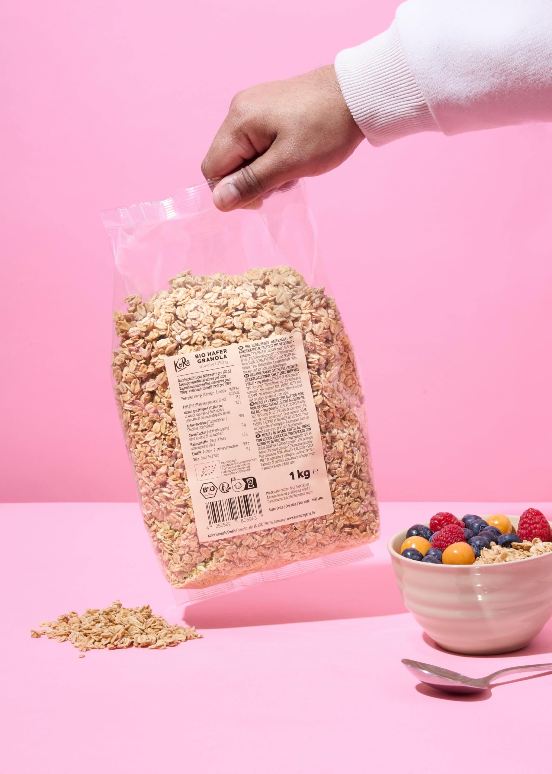 KoRo - Granola croccante di avena bio 1 kg - 100% qualità biologica - Vegan - Dolcificata con sciroppo di riso. - 3