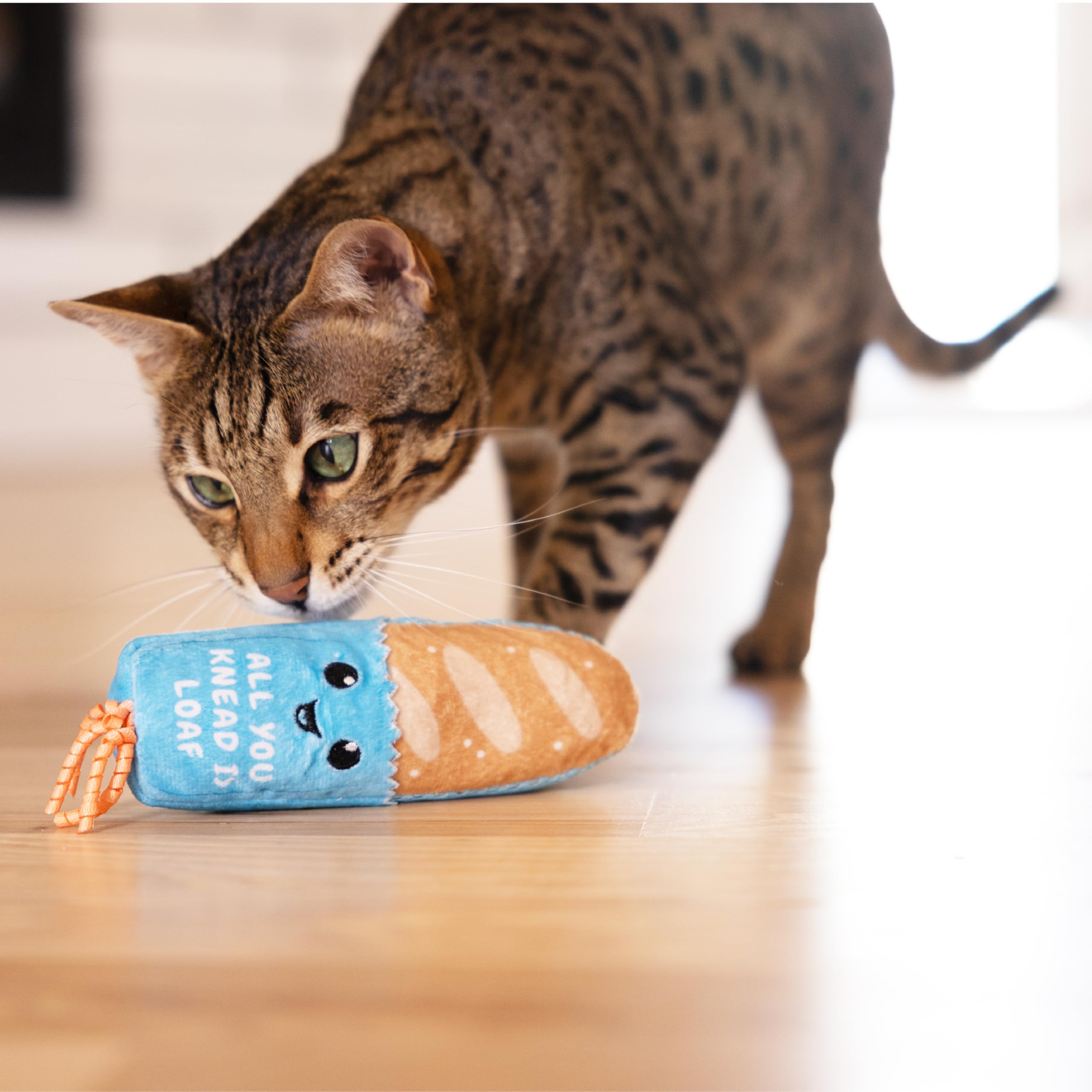 Catstages Loaf Kicker Spielzeug mit Katzenminze und Zahnnetz, Brotform, Plüsch und Band Katzenspielzeug zum Treten, Werfen und Zahnreinigung, Bräune