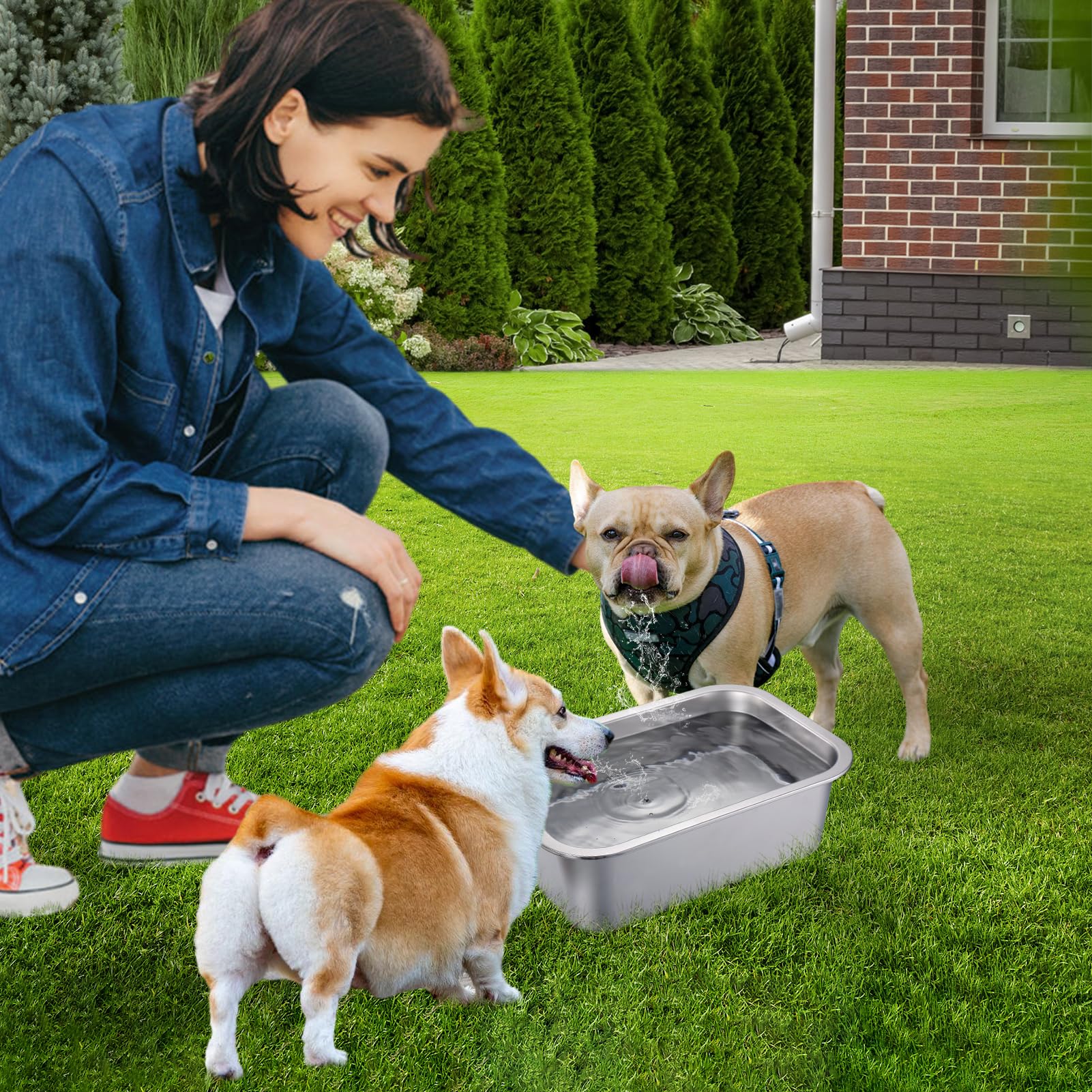 Grande gamelle d'eau pour chien en acier inoxydable de qualité alimentaire, grande capacité pour eau et nourriture pour chiens de grande taille, intérieur et extérieur