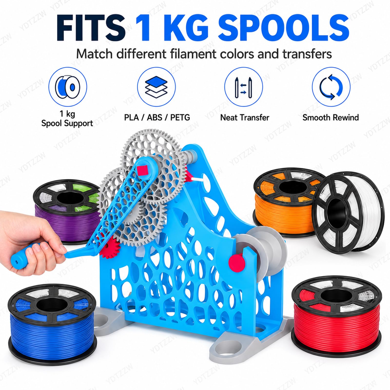 Wysuwany filament drukarski 3D, ręcznie karbowany filament 3D, bez skręcania, gładki obrót, zdejmowana konstrukcja modułowa, do ważenia 1 kg, dla entuzjastów drukowania 3D, artystów tekstylnych
