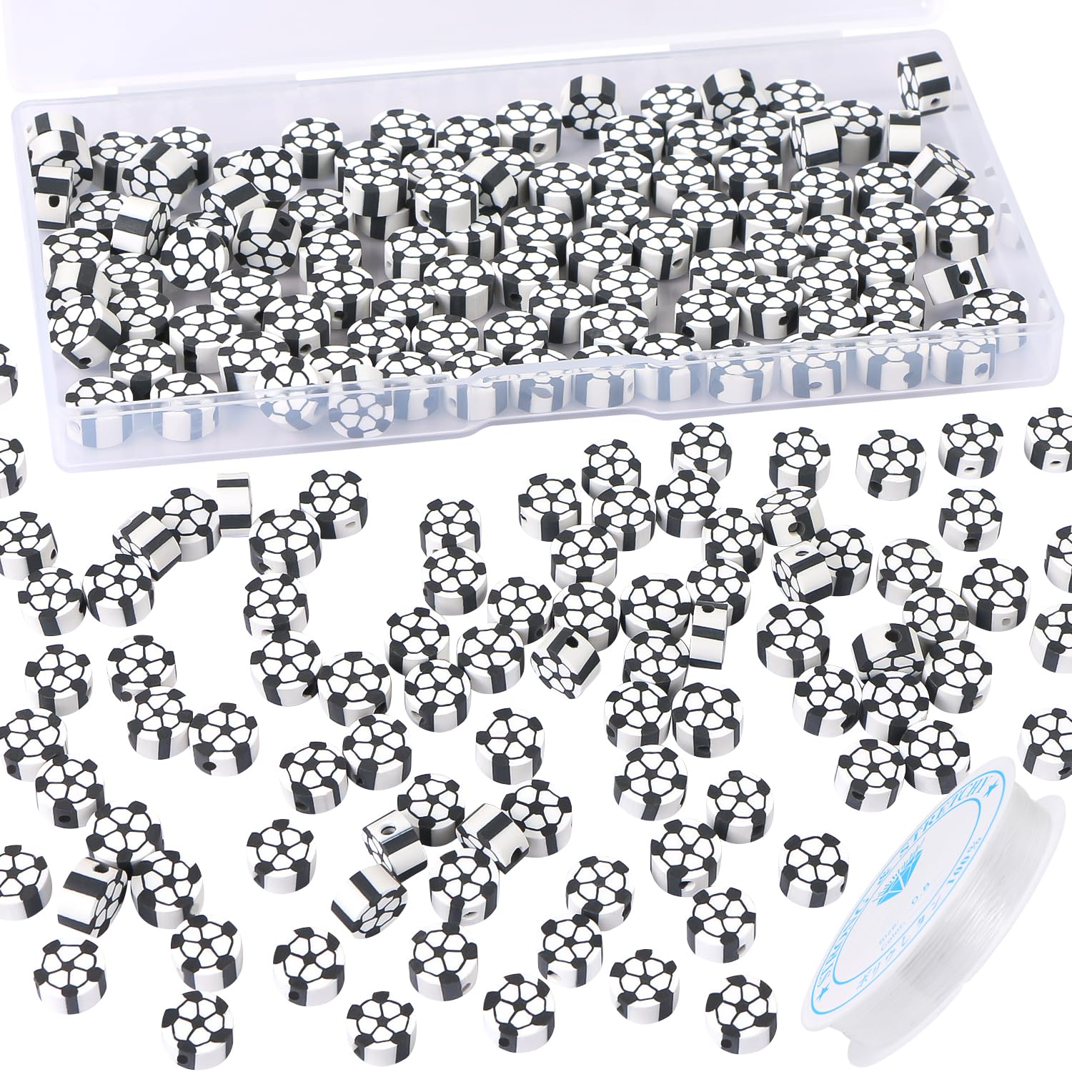 EVERMARKET100pcs Soccer Beads Polymer Clay Football Softball Beads Charms Soccer Ball Spacer DIY Sports Bead for Necklace Bracelet Handmade Jewelry Making Accessories Supplies
