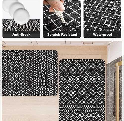 Vista 256 de KIMODE - Juego de 2 tapetes de cocina bohemios, antifatiga, antideslizantes, impermeables, ergonómicos, acolchados, cómodos, para lavandería, Caqui