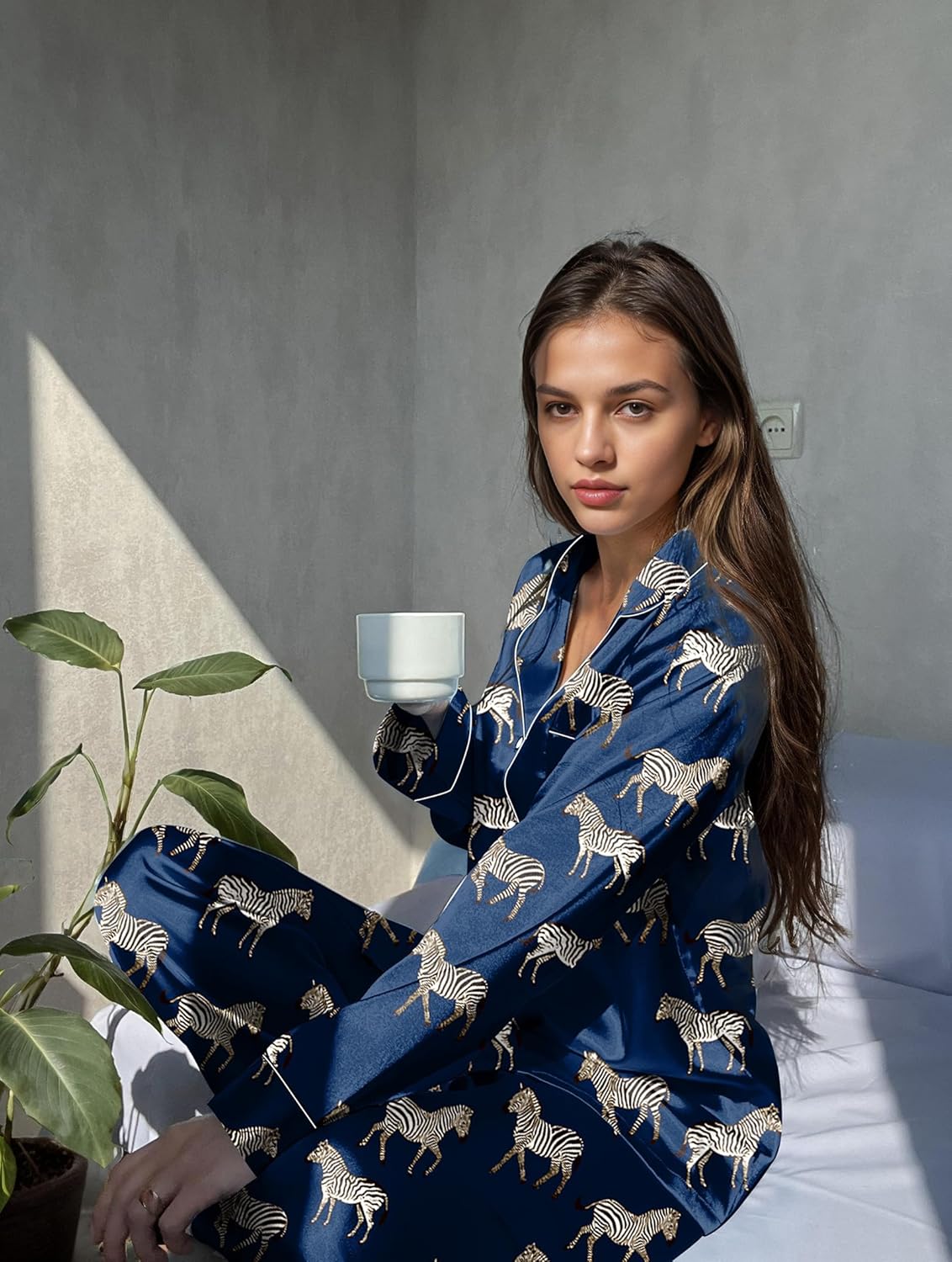 Ekouaer Silk Pajamas for Women Button Down Satin Pj Set Soft Long Sleeve 2 Piece Sleepwear Loungewear S-XXL - Image 3