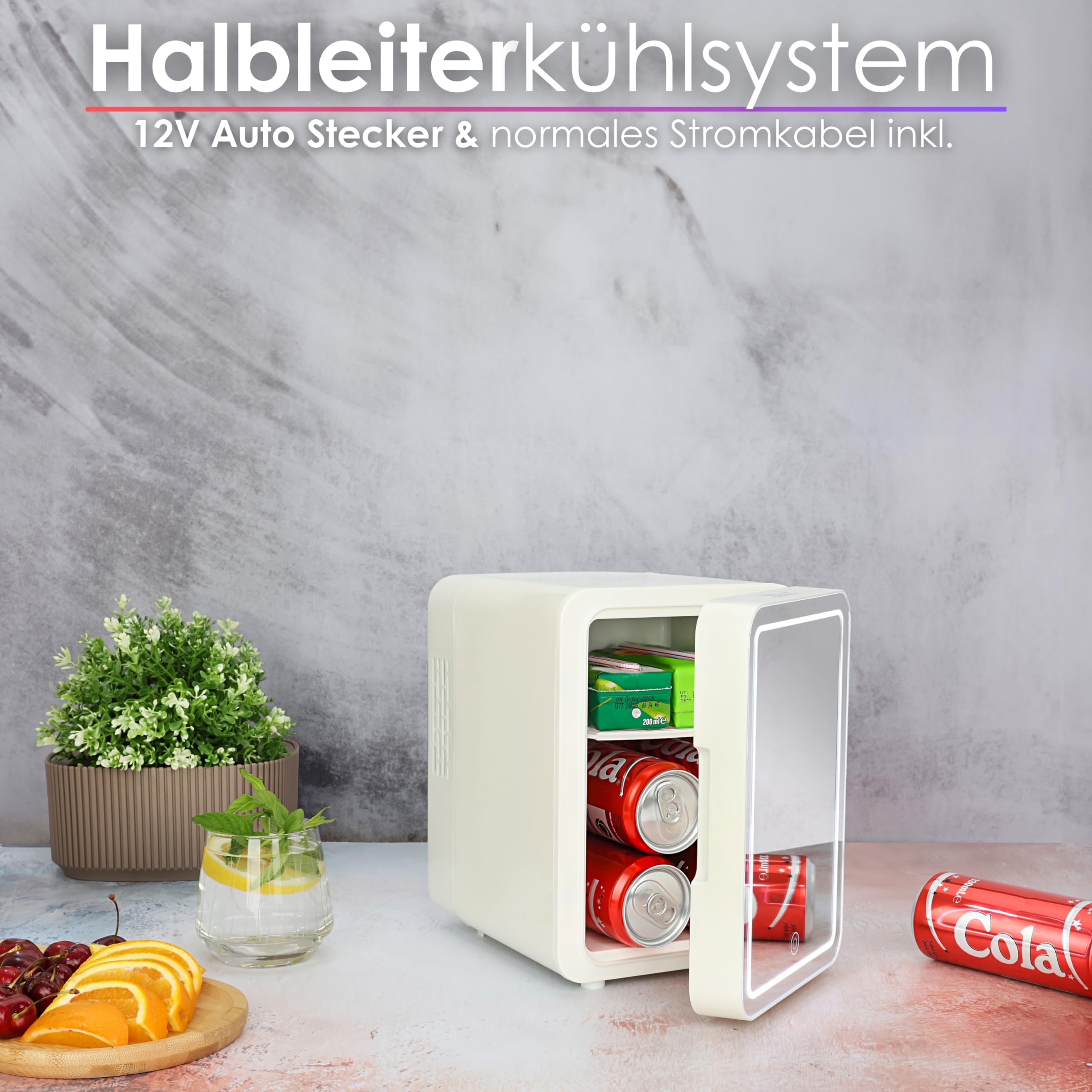 Mini Kühlschrank mit LED Spiegel 4L Kosmetikkühlschrank mit Spiegel Schönheitskühlschrank Make Up Kühlschrank Kühlgerät Mini Minikühlschrank Getränkekühlschrank Minibar Mini-Kühlschrank 3 Stufen LED