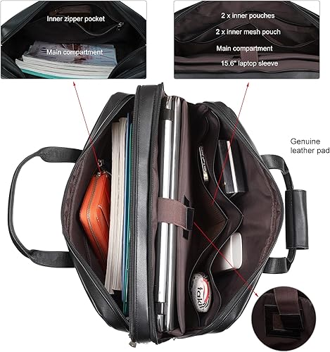 Miniatura 4 de Maletín de cuero para hombres de 17 pulgadas para computadora portátil Crossbody bandolera bandolera bolsa de hombro estuche de fijación para viajes