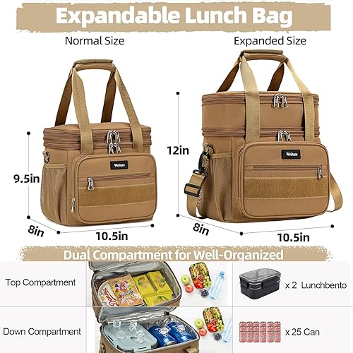 Miniatura 5 de Weitars Lonchera para hombres y mujeres, lonchera de doble compartimento, resistente, grande, aislada, bolsa de almuerzo táctica duradera con correa