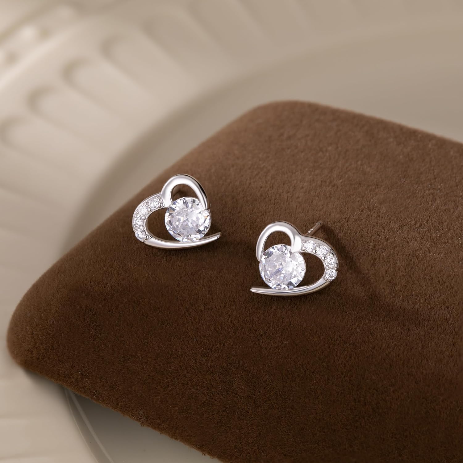 Reffeer Solid 925 Sterling Silver Cute Love Heart Stud Earrings for Women Teen Girls CZ Heart Earrings Stud Hypoallergenic - Image 4
