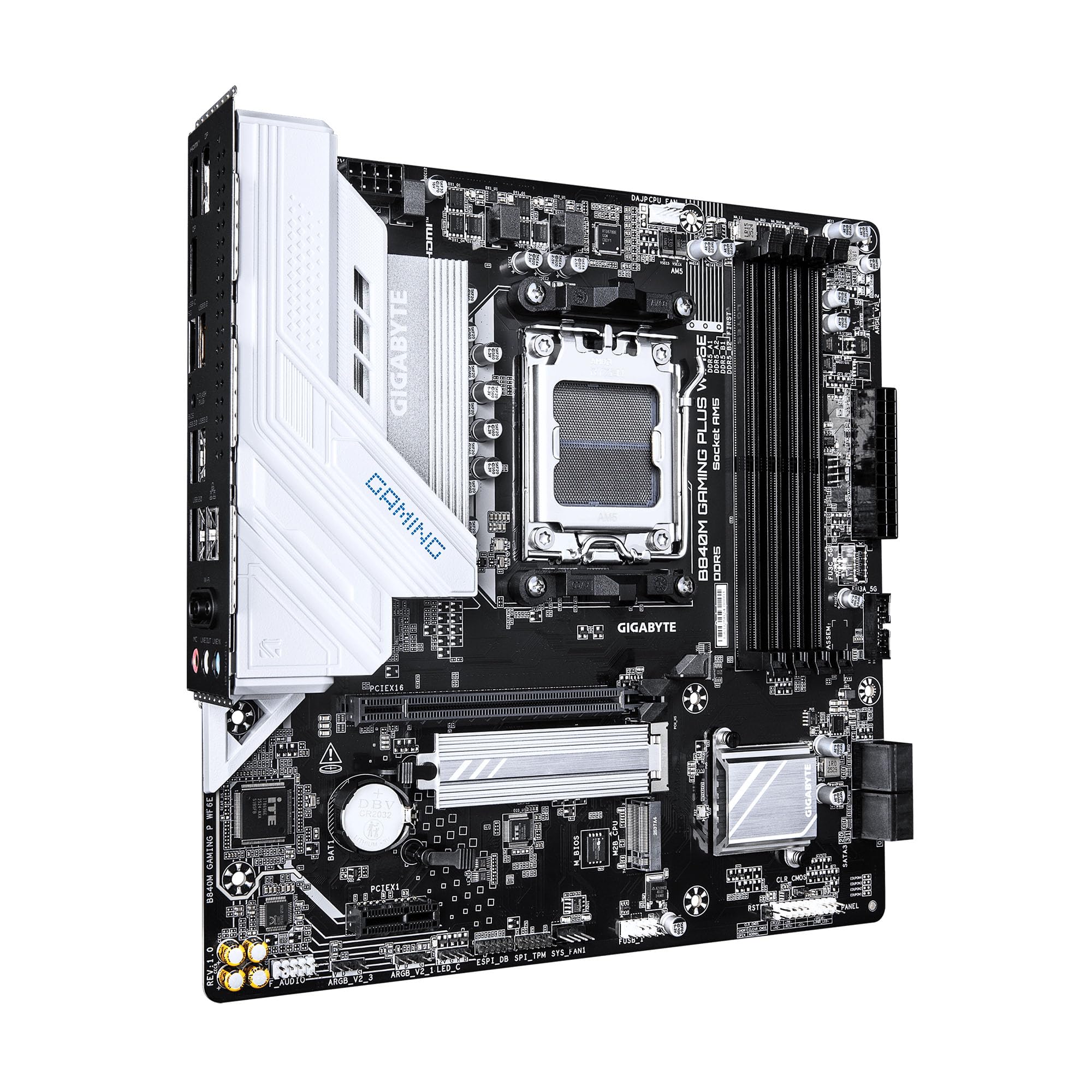 GIGABYTE B840M Gaming Plus WIFI6E Carte mère AMD AM5 mATX, Prise en Charge Ryzen 9000/8000/7000 Series, 8+2+2 Phases de Puissance, DDR5, 2 x M.2, PCIe 4.0, USB-C 3.2 Gen 1, WiFi 6E, GbE LAN