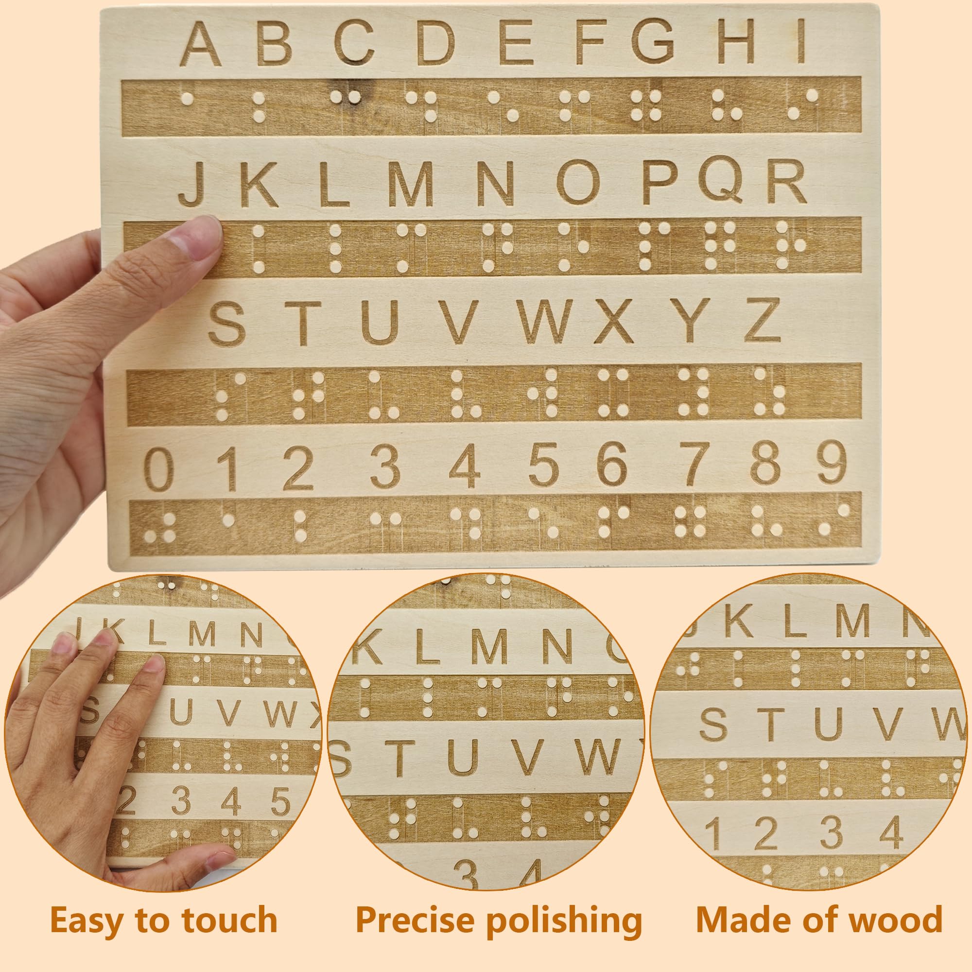 Braille De Madera Tablero Del Alfabeto Braille De Letras De Madera Que Practican Braille Letras Y Números Herramientas De Aprendizaje De Braille para Discapacidad (Madera, 22 x 16 CM)