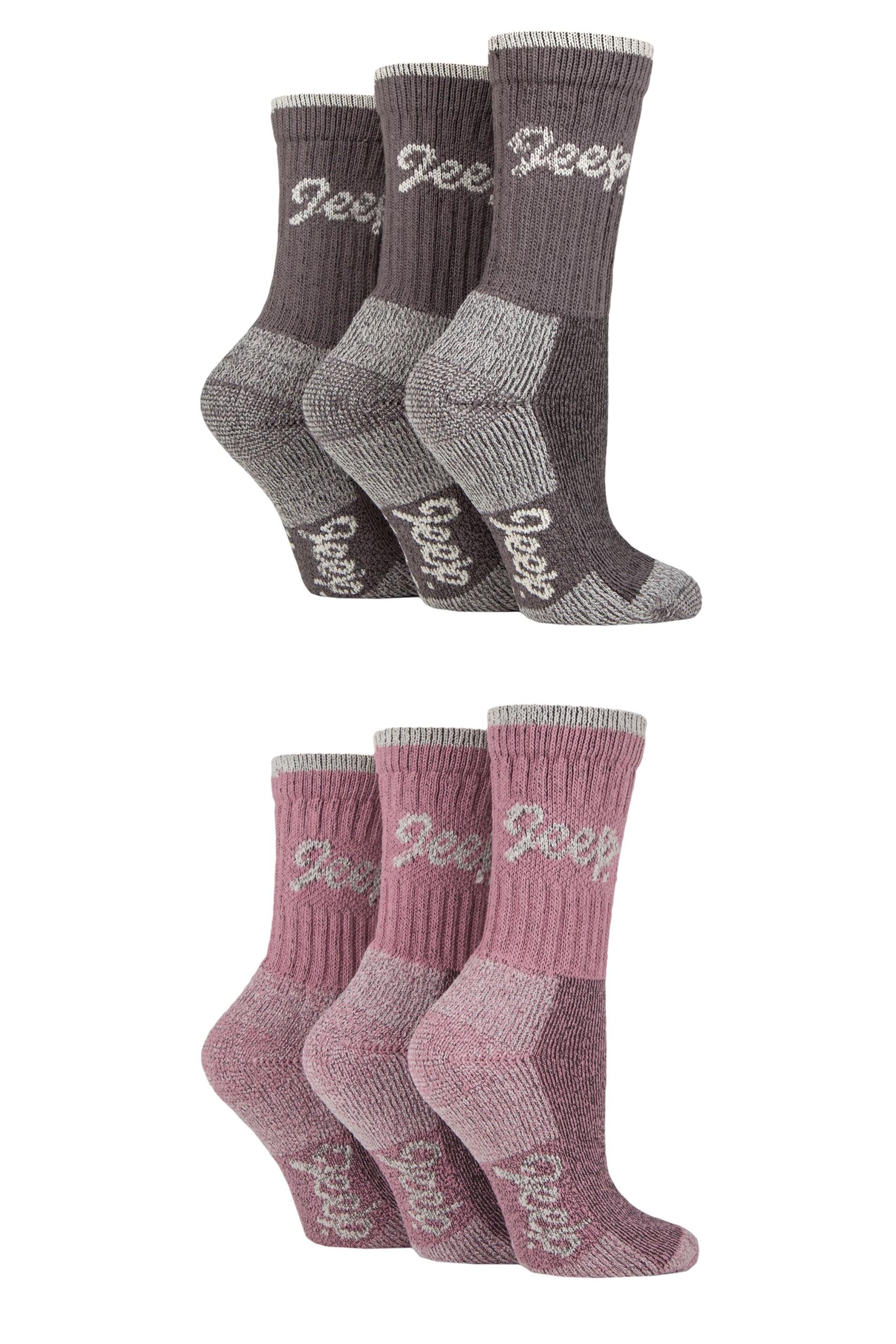 Jeep Women's Slate Rose Cotton Boot Socks - Luxury Terrain Calf Length Plain With Logo,Ribbed, Cushioned & Chunky For Walking, Hiking, Trekking & The Outdoors Size 4-8 6 Pair Multipack