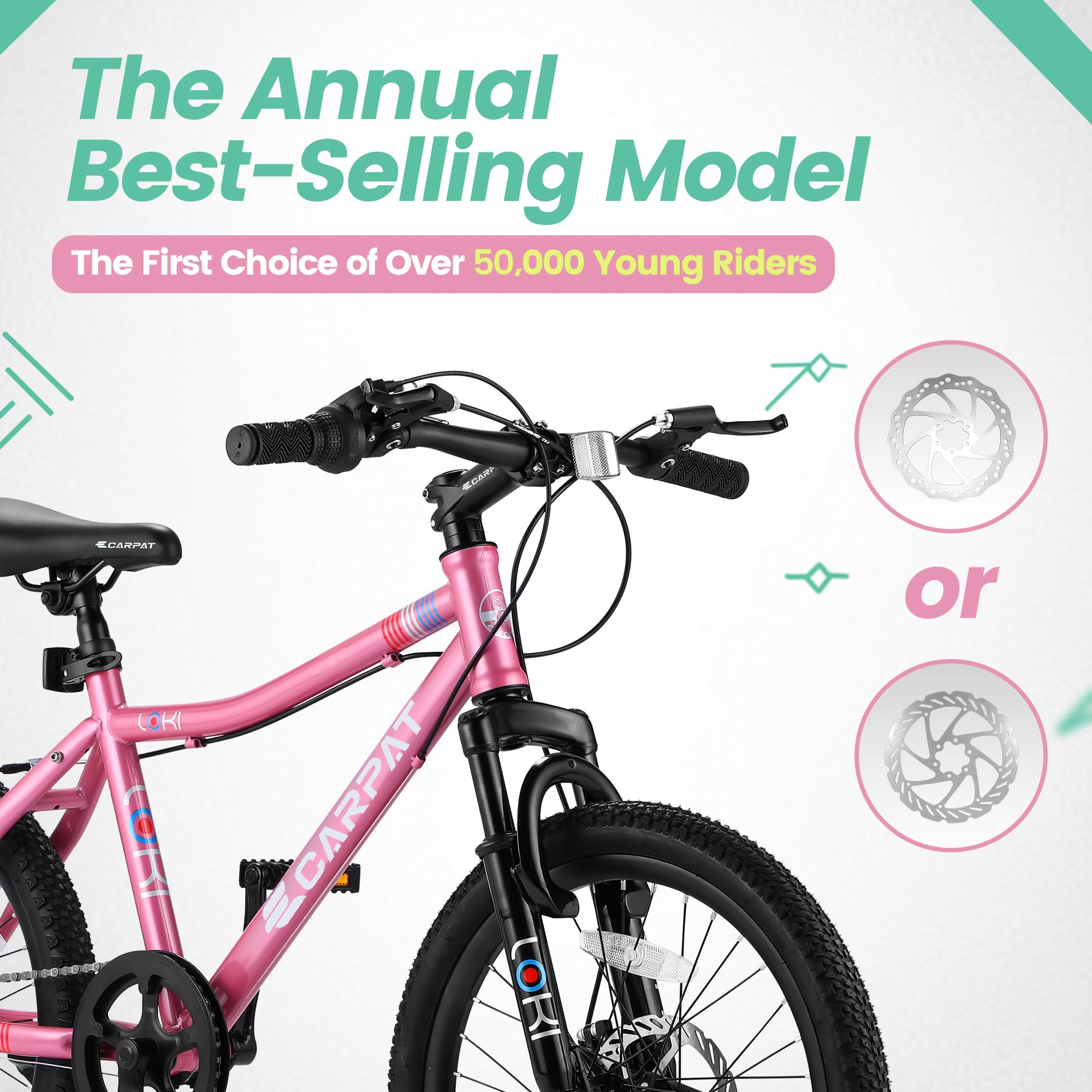 20 Inch Kids' Bike, Boys Girls Mountain Bike Ages 8-12, 7 Speed Teenager Children Kids' Bicycles, Front Suspension Disc Brake Rear V-Brake, High Steel Frame (Pink)