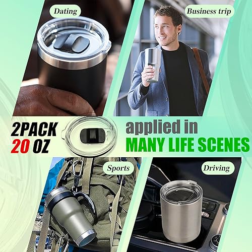 Miniatura 5 de Tapas de repuesto para 2 tazas de viaje de acero inoxidable a prueba de derrames, abiertacerrar, aptas para popotes, adecuadas para tazas con boca