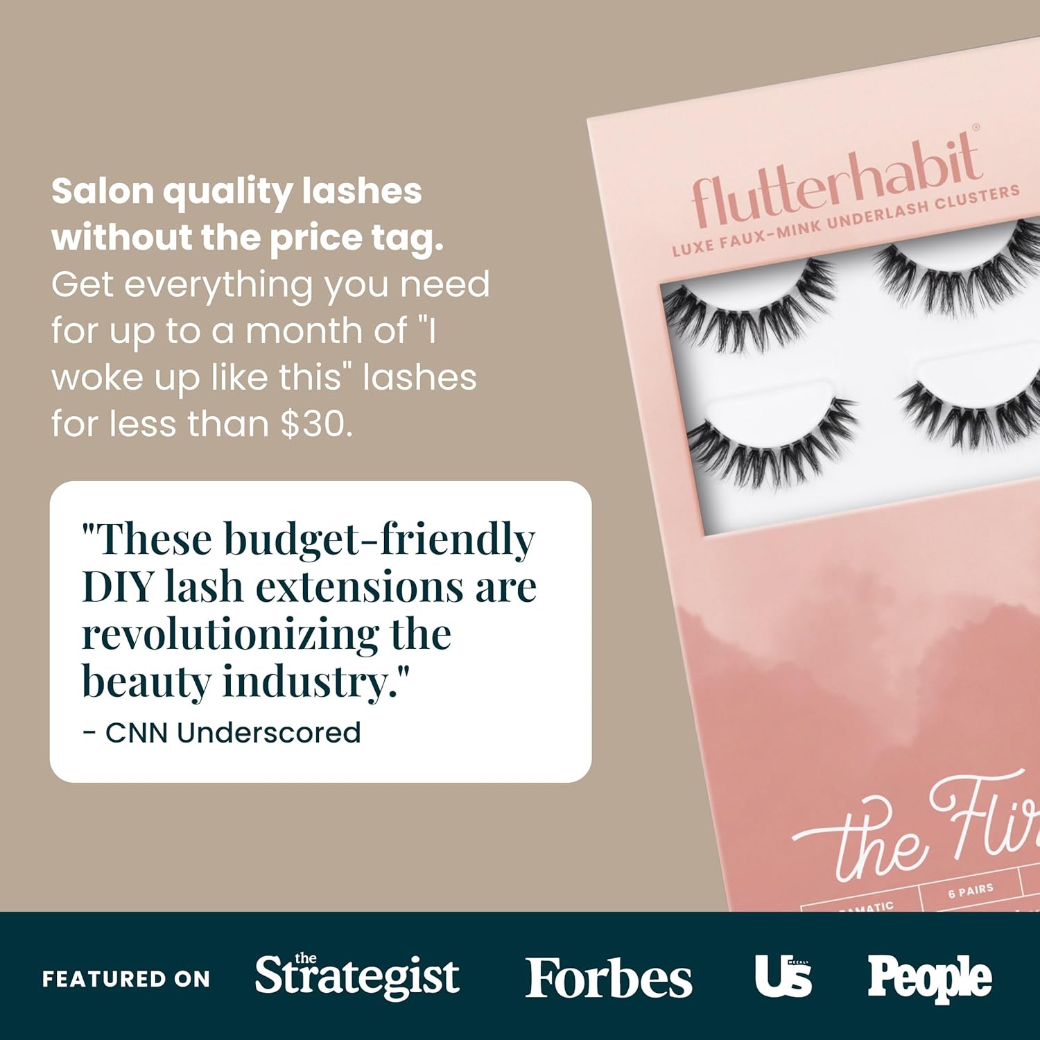 The Flirt (1.0) Natural Lashes, Natural Lash Clusters for Women, Salon Quality At Home Eyelashes Extension Kit, 6 Lash Sets, No Lash Glue Included