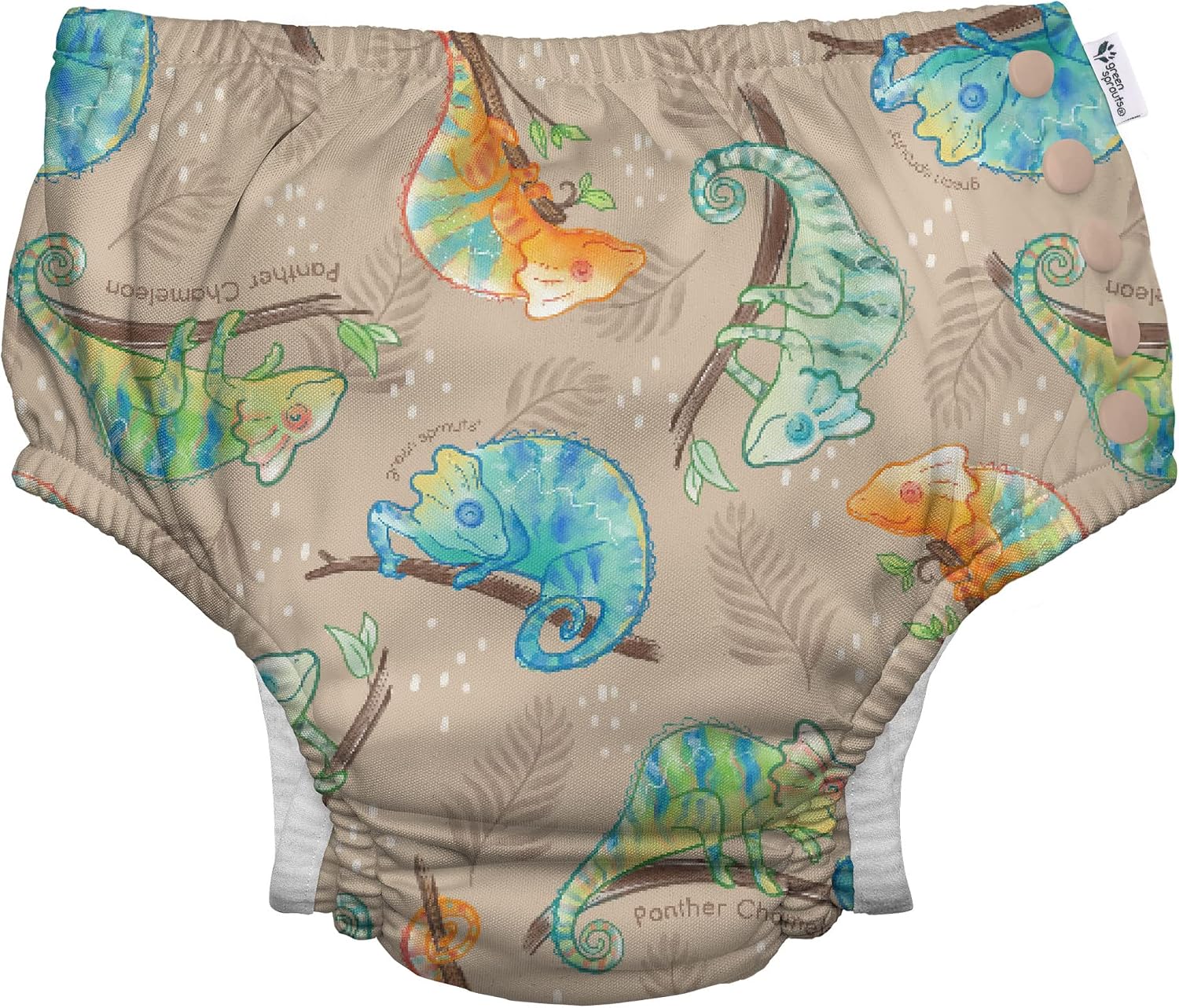 i play. by green sprouts Reusable, Eco Snap Swim Diaper with Gussets, UPF 50, 24 mo, Sand Panther Chameleon - Biodiversity, Patented Design, STANDARD 100 by OEKO-TEX Certified