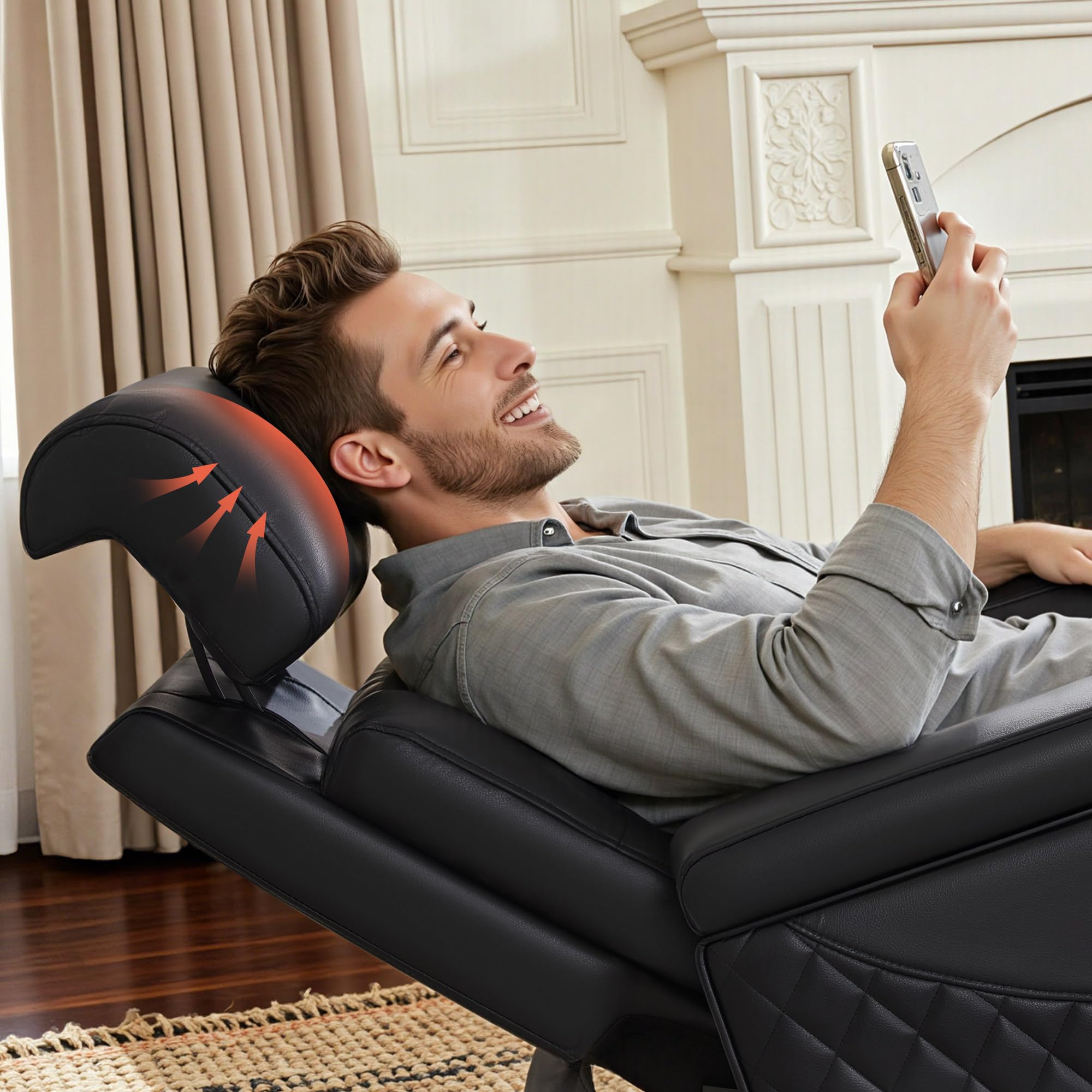 M MCombo sillón de televisión eléctrico Ajustable, sillón de Gravedad Cero con Almacenamiento en los reposabrazos & LED, reposacabezas Ajustable, cojín de Espuma 35D 7759 (Negro)(1 Plaza)