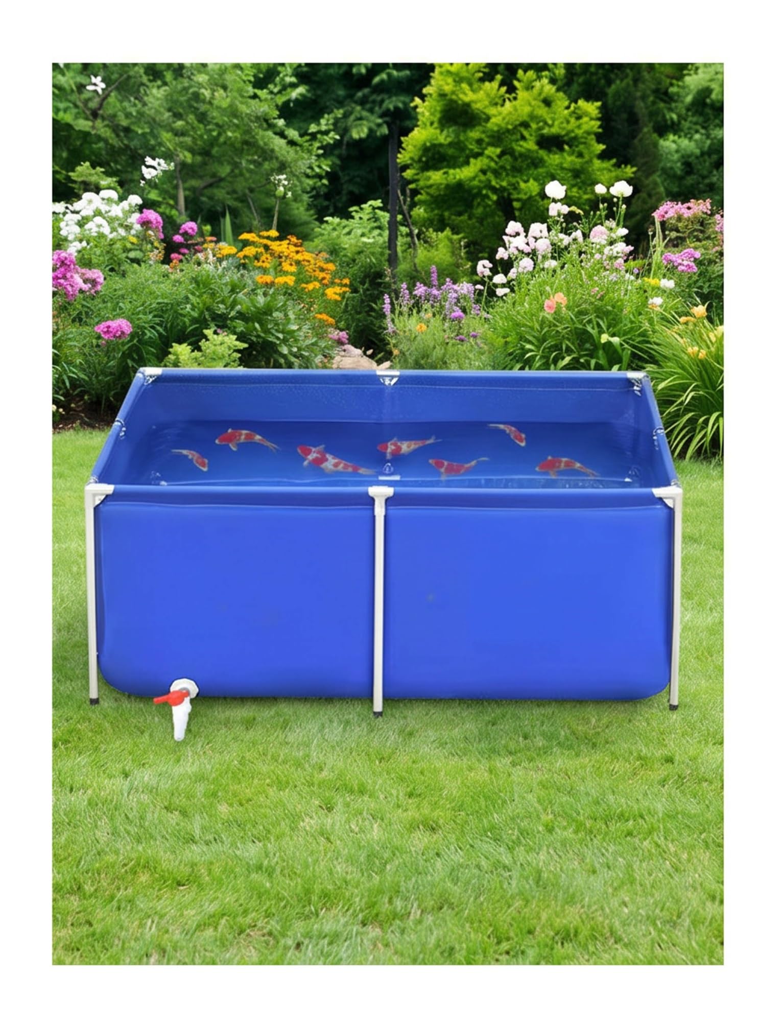 Estanque grande de lona para peces, acuario al aire libre de PVC sobre el suelo con marco de acero, tanque de agua plegable para koi, peces dorados y cría de camarones, 300 x 150 x 70 cm