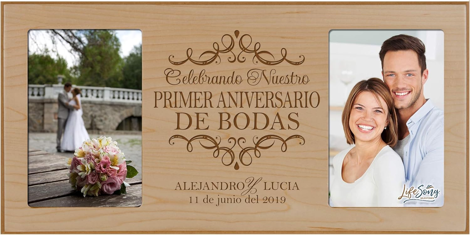 LifeSong Milestones Personalized 1st Anniversary Picture Frame Marriage Keepsake Gift with Spanish Verse - One Year Wedding Gift for Parents Husband Wife Him Her Holds 2-4x6 Photo (Ivory)