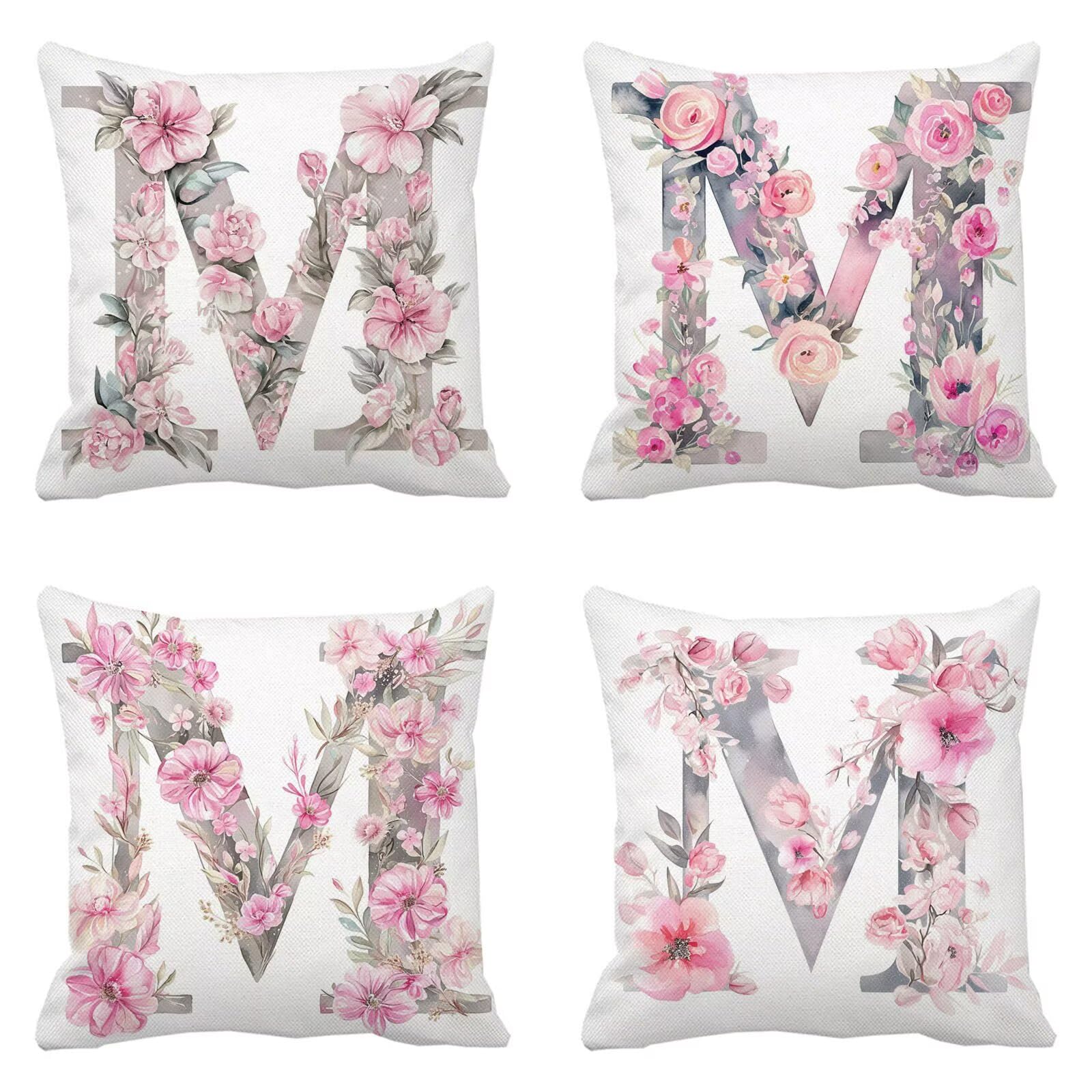 Lettres Taie Oreiller 50 x 50 Lot de 4 Velours Coussin Canape Housse Coussin Fleur Coussins Canapé Coussins Carré Taies D'oreillers Housse Oreiller Exterieur Impermeable, pour Décoration Maison a-994