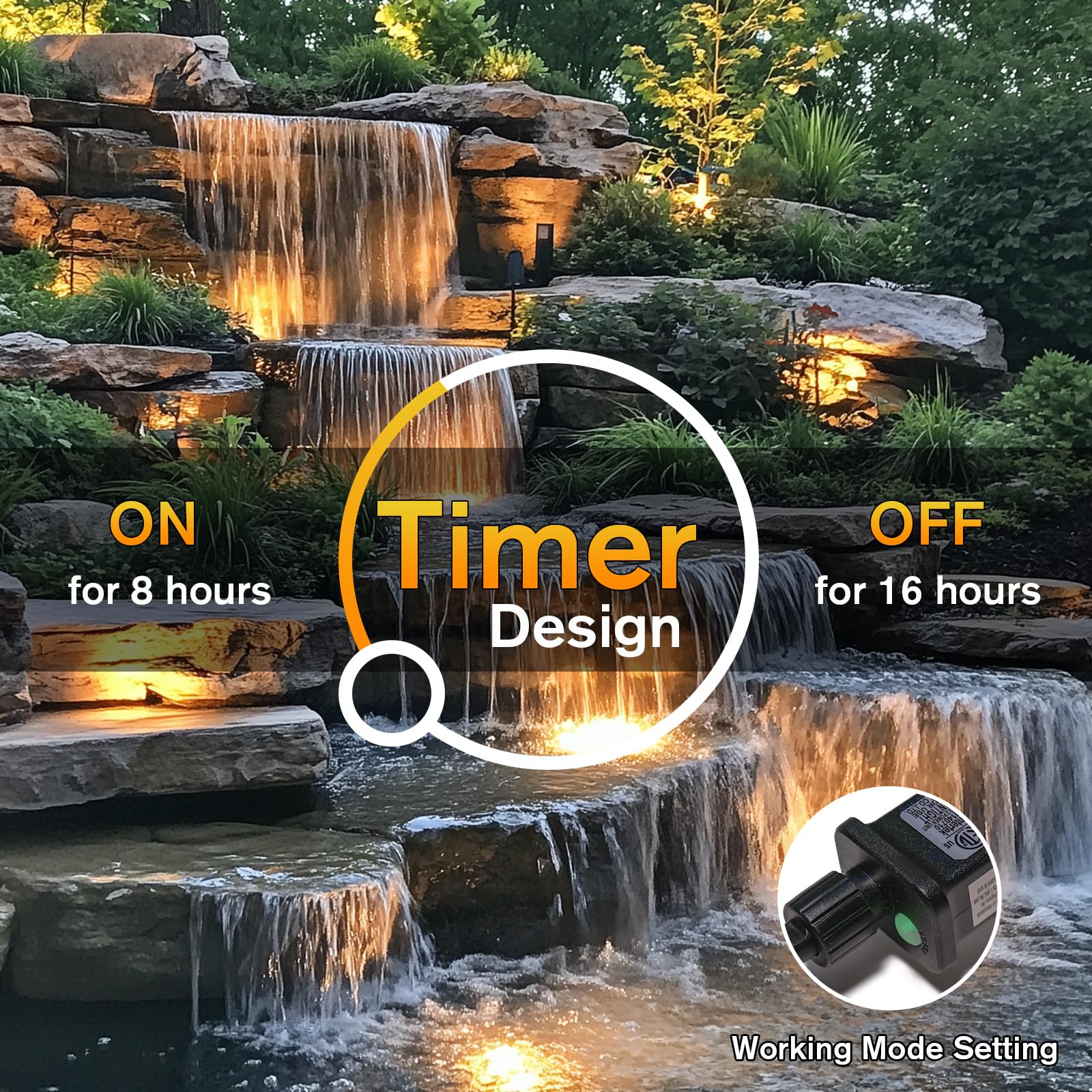 POPOSOAP Luces de estanque, luces de estanque, 4 en 1, blanco cálido, luces subacuáticas IP68, impermeables, focos LED para estanque, jardín, patio, fuente, piscina, decoración de cascada (4 faros)