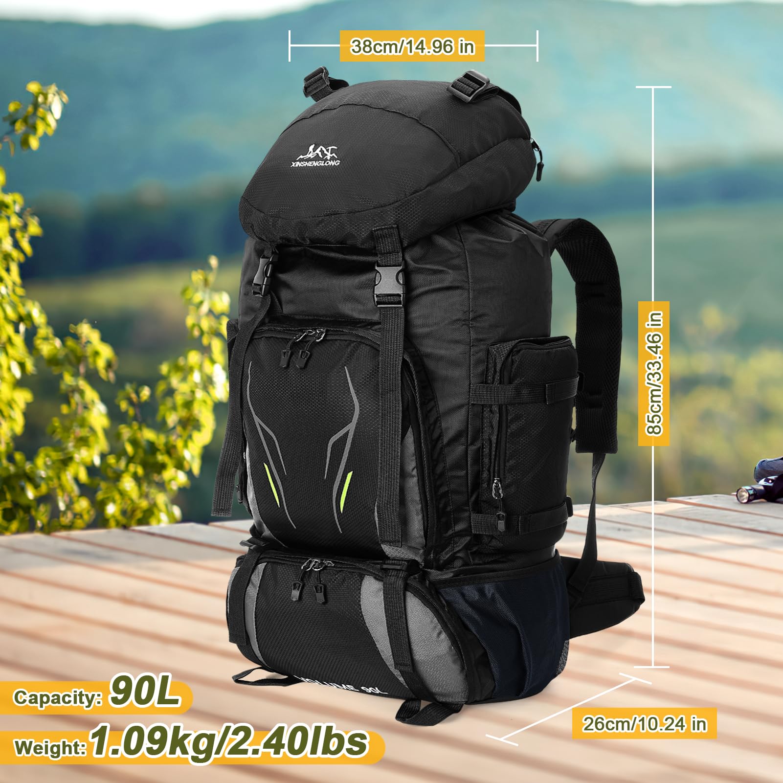 90L Sac à Dos de Randonnée, Sac à Dos Trekking pour Homme et Femme Camping Sac à Dos Léger et Imperméable Sac à Dos Grande Capacité Multifonction pour Escalade Trekking Camping (Noir)