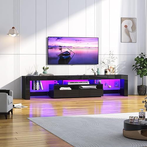 Miniatura 27 de Uspeedy Soporte de TV de 70 pulgadas para TV de 75/80 pulgadas, moderno soporte de TV LED para sala de estar, soporte de TV negro, centro de Negro
