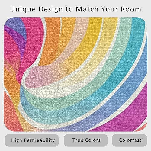 Miniatura 4 de Alfombra retro ondulada lavable de 3 x 5 pulgadas, textura de los años 70 y 80, diseño abstracto colorido, ultra fina y suave para dormitorio, sala