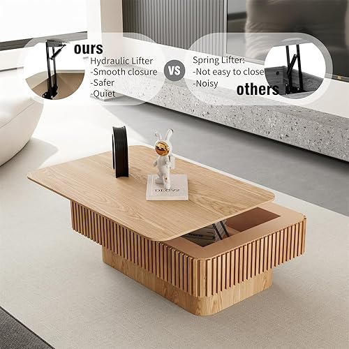 Miniatura 4 de LKTART Mesa de Centro con Tapa Elevable para Sala de Estar, Mesa de Centro Acanalada de Acento con Almacenamiento, Mesa de Té Central Rectangular
