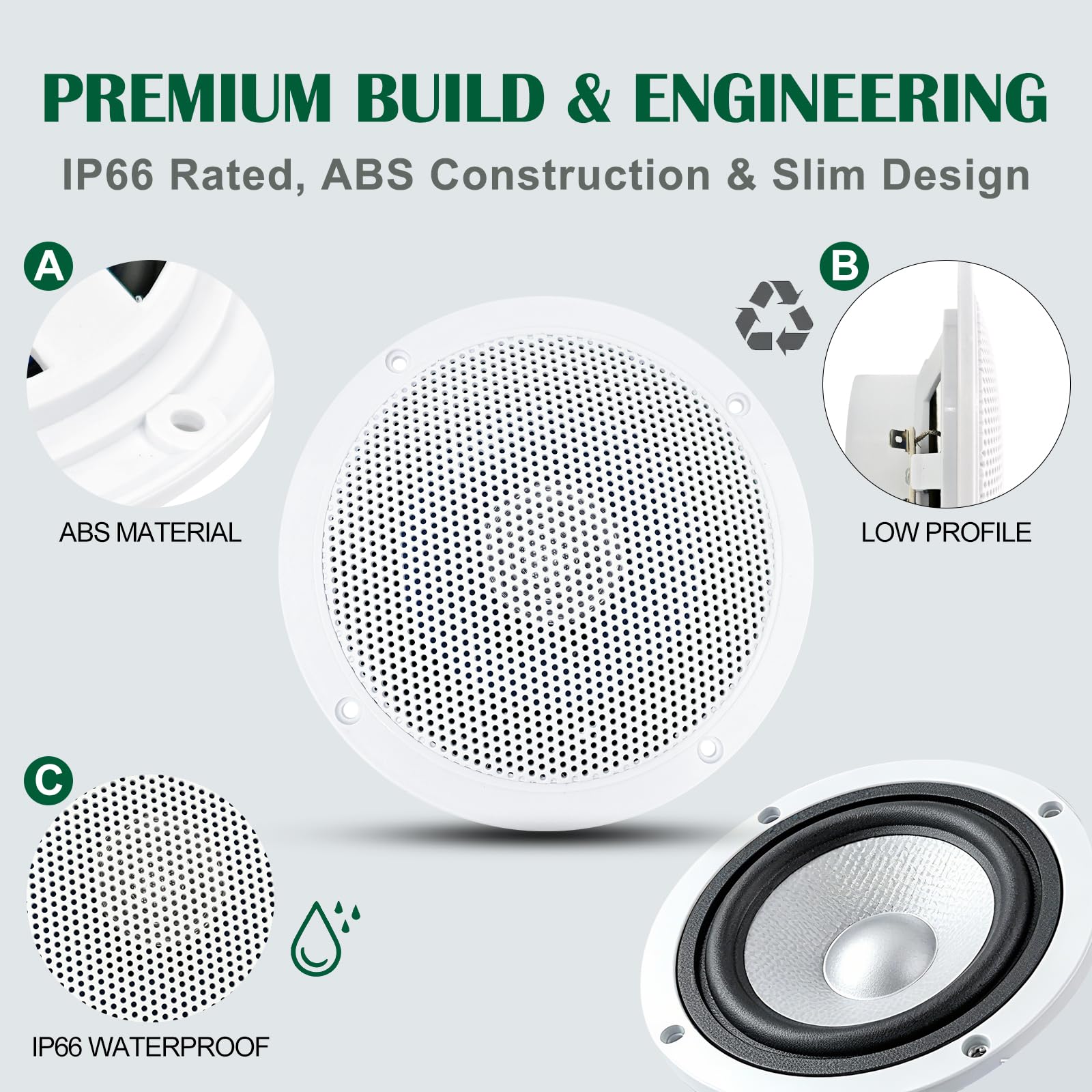 Altavoces marinos de 5.25 pulgadas, color blanco, altavoces impermeables de 12 V, 1 par
