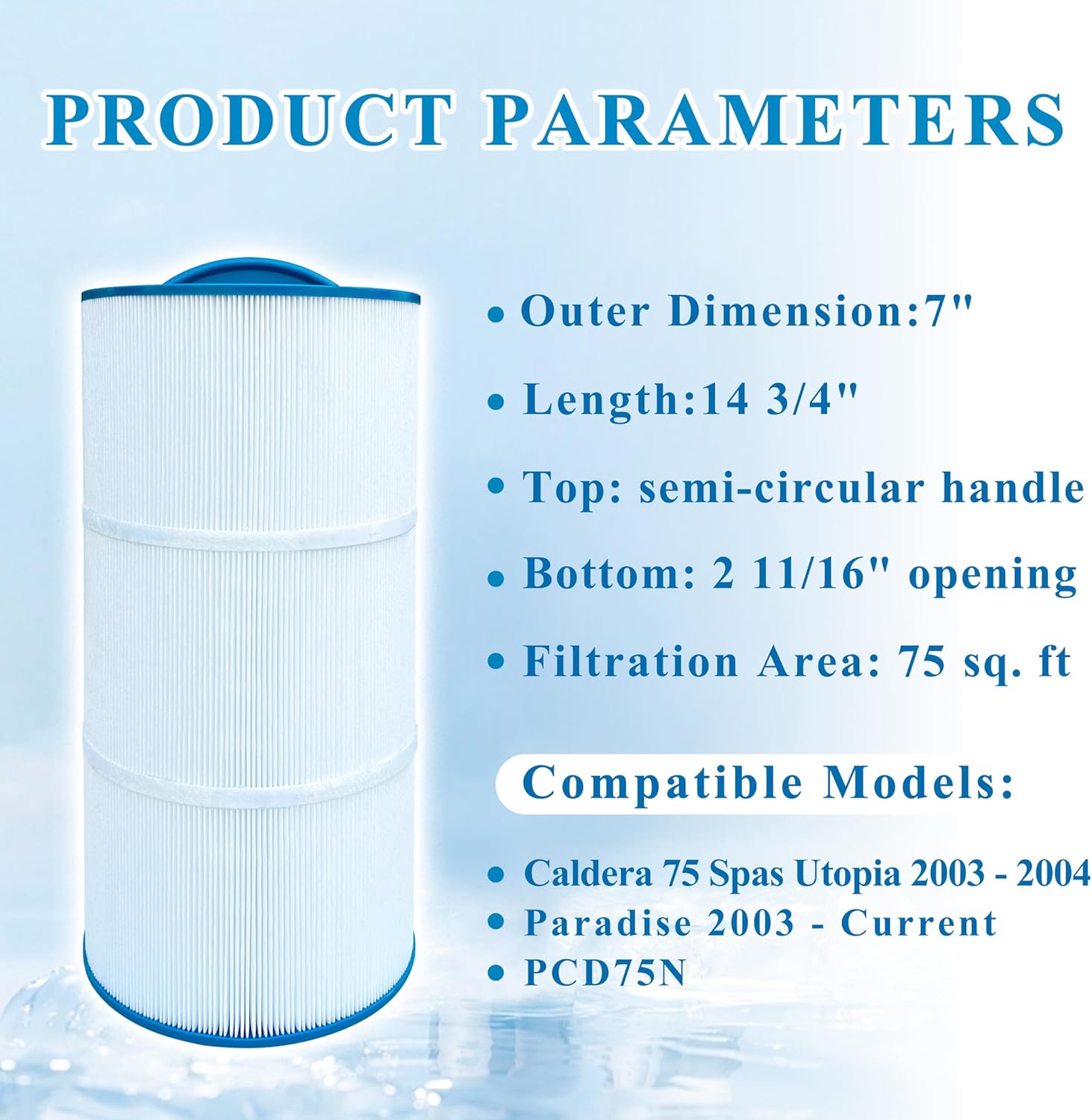 Spa Filter Compatible with C-7375, PCD75N, FC-3964, Caldera 75 Spas Utopia 2003-2004, 1019301, 75 sq.ft., 1 Pack