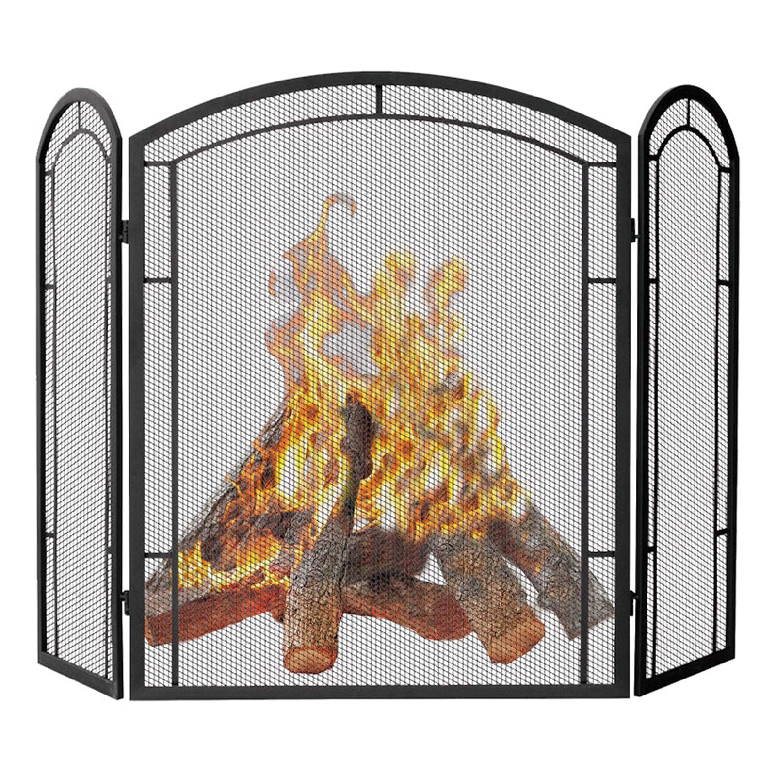 Parascintille Parascintille a 3 pannelli Parascintille con protezione ad arco di grandi dimensioni Rete decorativa in metallo per esterni in ferro Pannelli per camini in ferro battuto nero Copertura