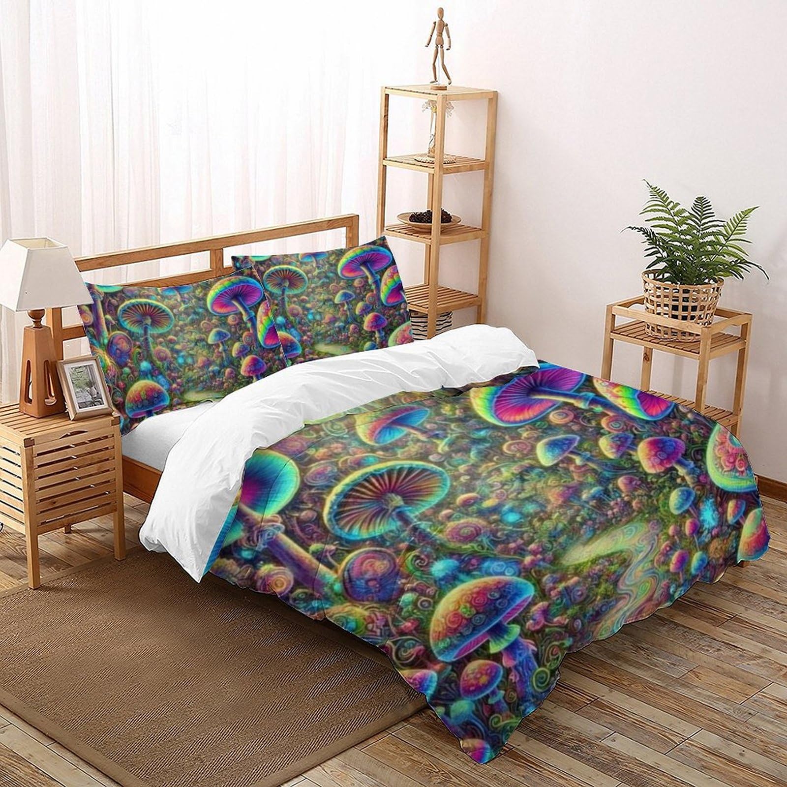 Housse de couette champignons 200x200 cm avec zip pour lit double ado