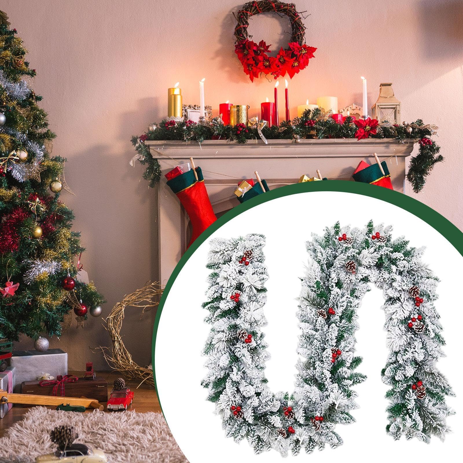 MagiDeal Guirnalda navideña Decorativa para Puerta de Entrada, Centro de Mesa Decorativo, Adorno navideño para Ceremonias al Libre, 270 Cm X 30 Cm