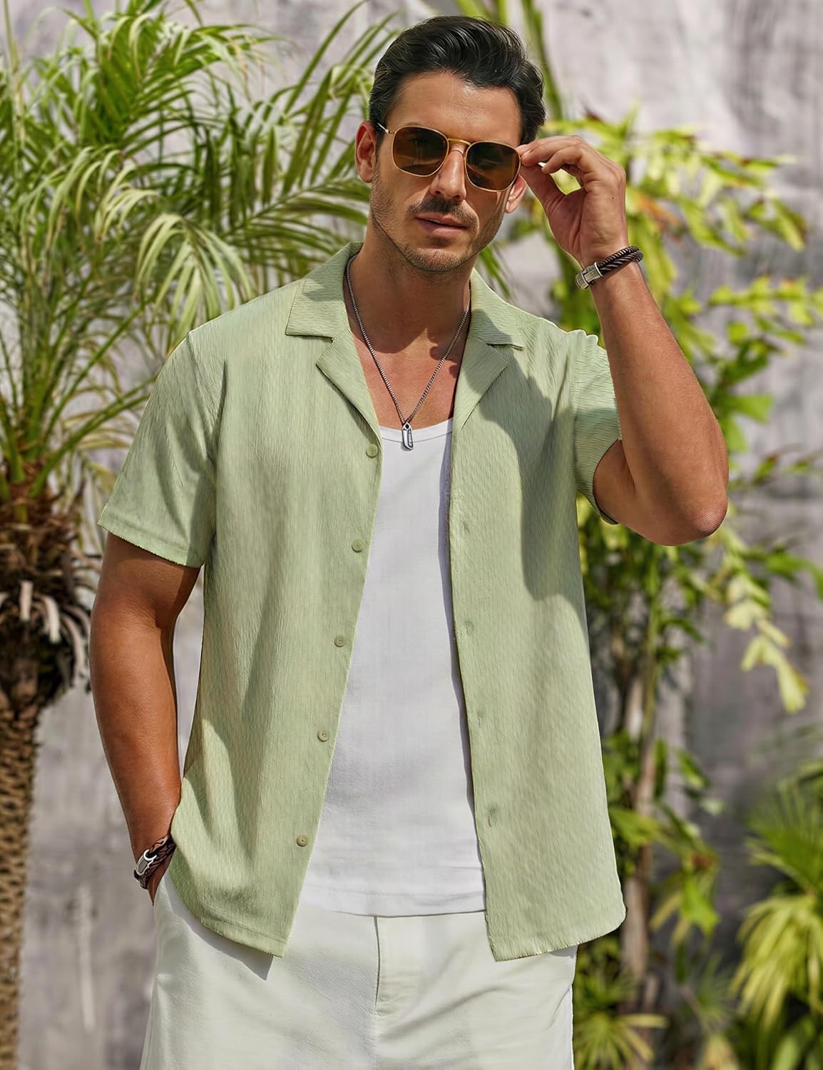 EKLENTSON Men's Cuban Guayabera Shirt Breathable Summer Beach Shirts Button Down Regular Fit Casual Beach Tropical Shirt - Image 4