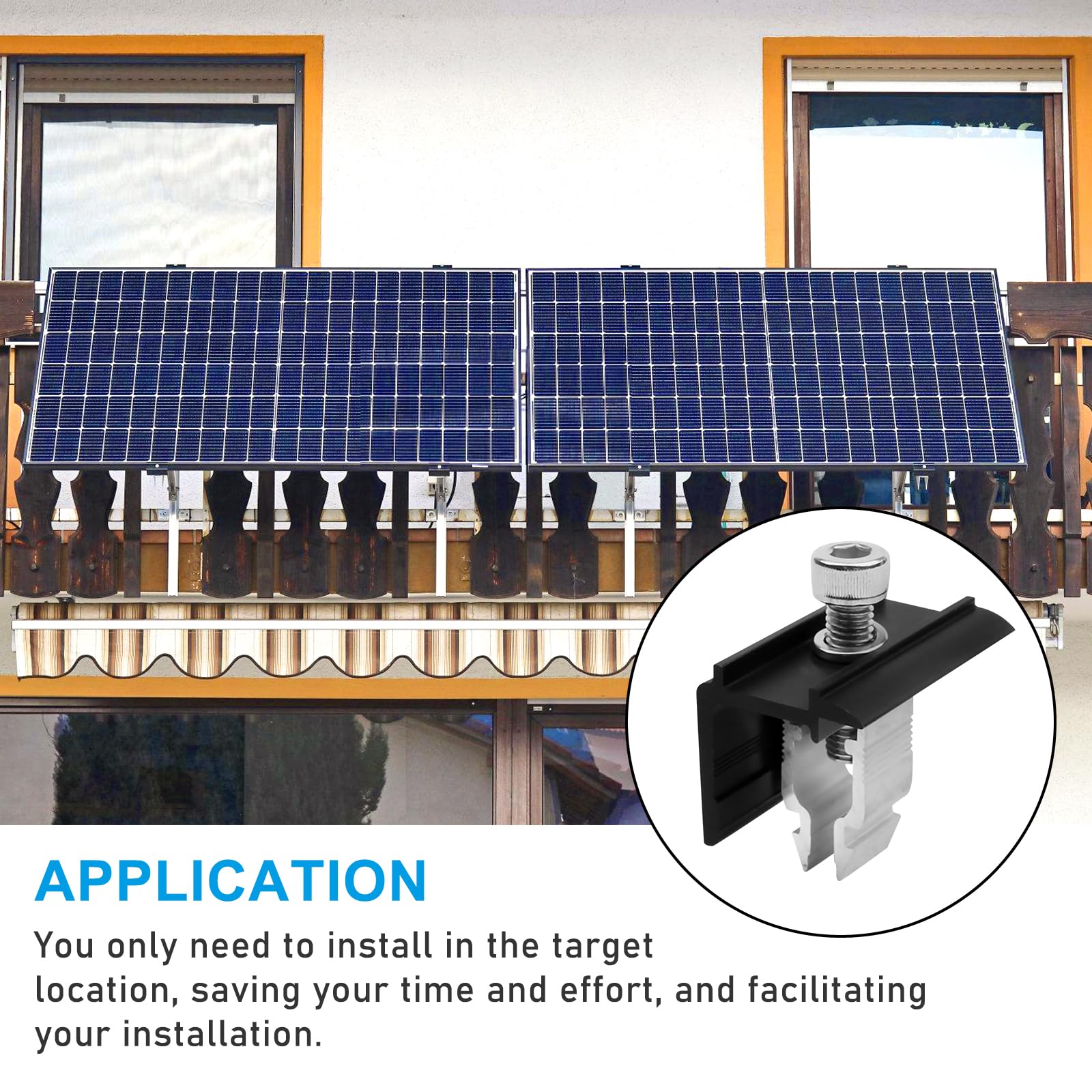 Lot de 10 supports de panneau solaire, borne d'extrémité, pour centrale électrique de balcon, avec clé à molette, fixation de panneau solaire réglable, pour installations PV, pinces pour panneaux
