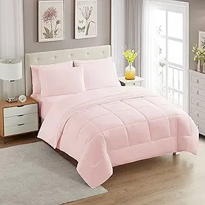 King Size Comforter Set with Sheets - 7-Piece Bedding Collection - 1 Comforter, 1 Fitted Sheet, 1 Flat, 4 Pillowcases - Deep Pocket - Soft & Premium Quality - Ideal for All Seasons, Pale Pink