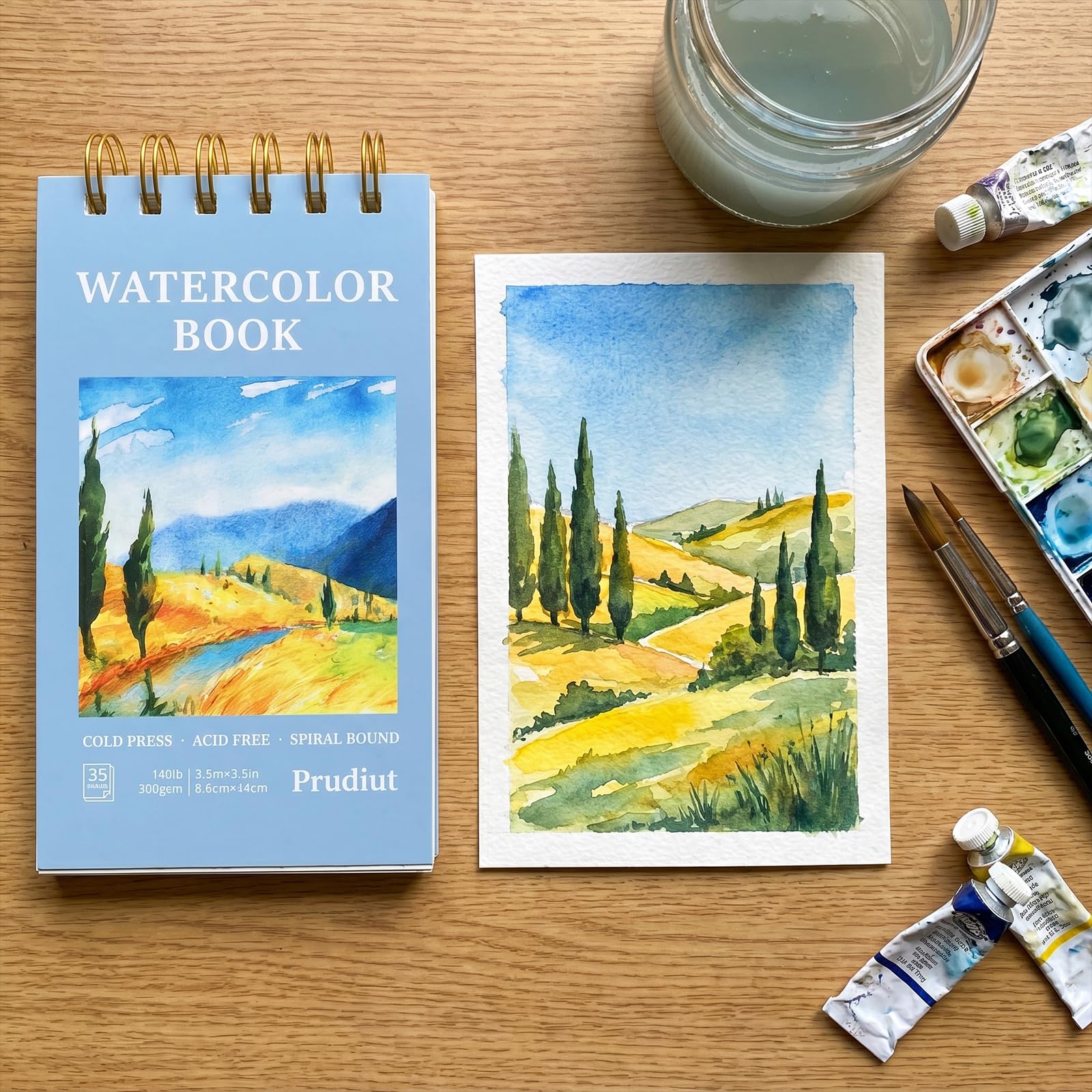 Lot de 2 blocs de papier aquarelle de 35 x 14 cm, 63,5 kg/300 g/m², presse à froid, papier aquarelle à spirale pour art, peinture, dessin, supports mixtes, cadeaux pour artistes débutants